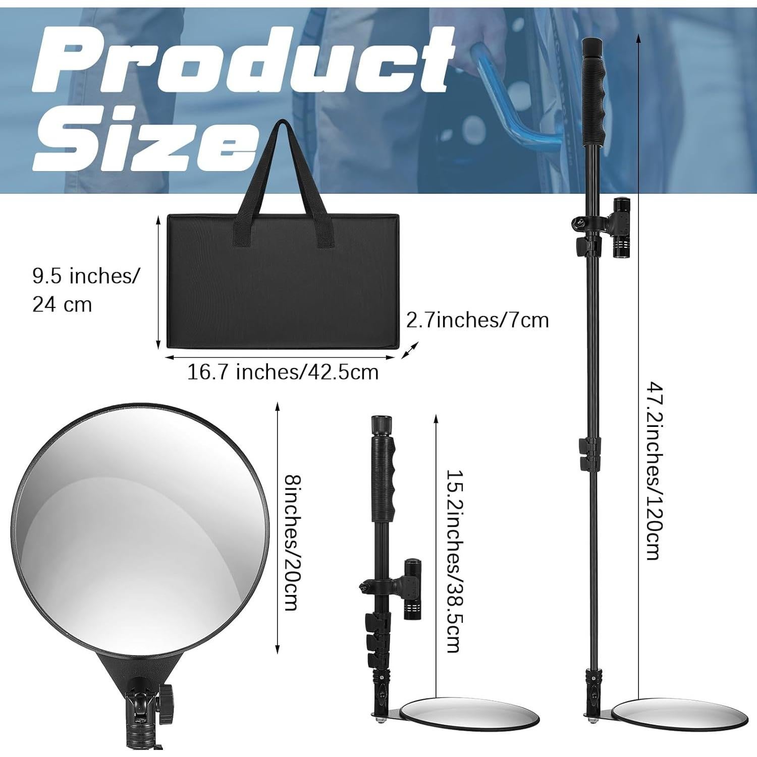 Espejo de Inspección Bajo Vehículo Barydat 20 cm 2 Pack con Luz