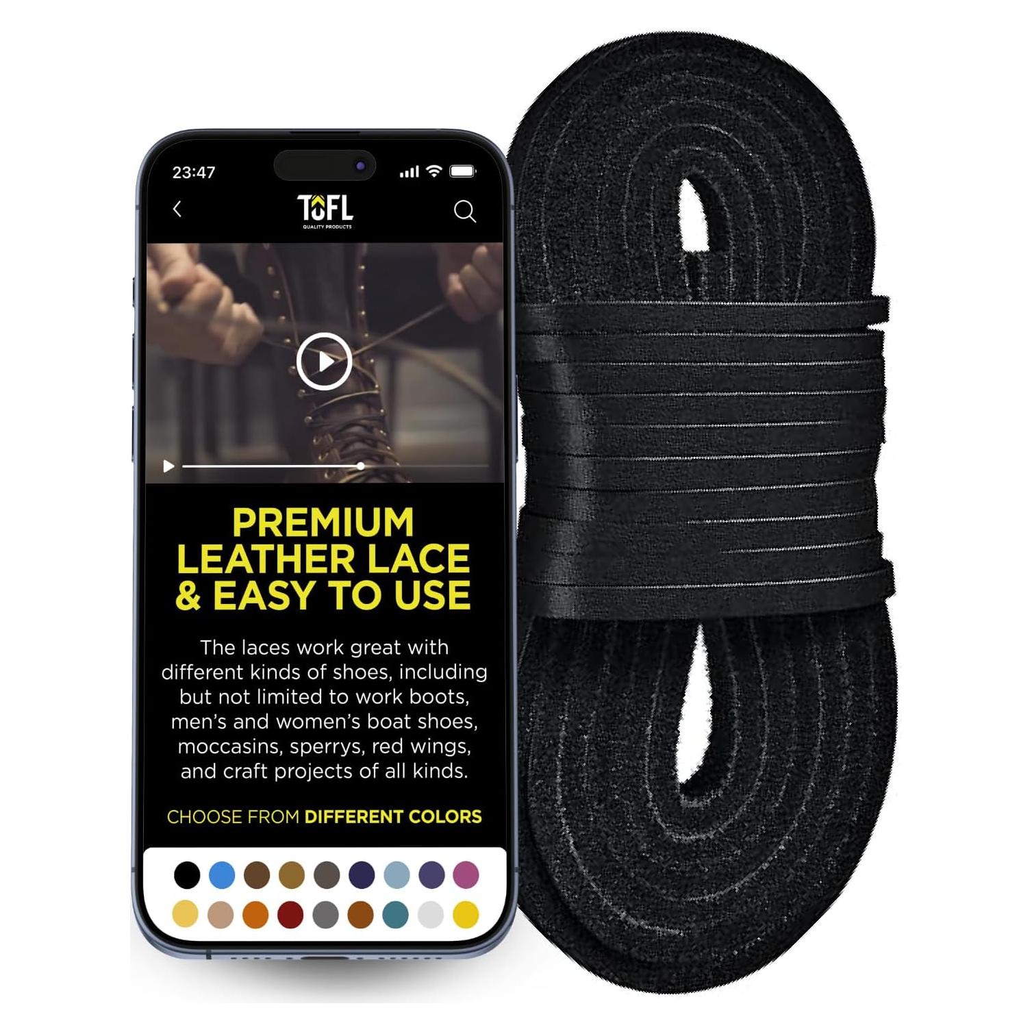 Cuerdas de Botas de Cuero TOFL 182.88 cm Negro - 1 Par