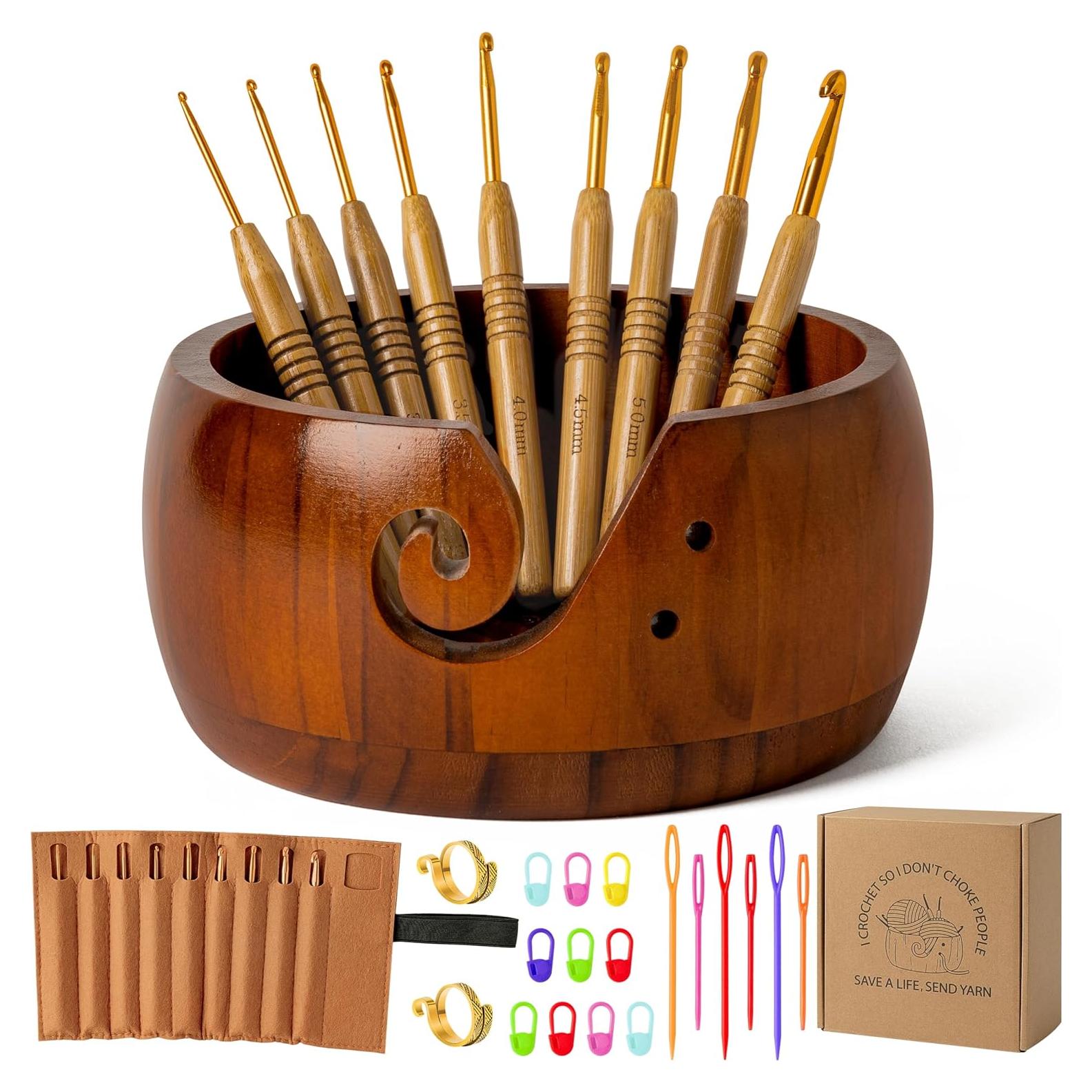 Conjunto de Soporte para Hilo WATINC - Cuenco de Madera con 9 Ganchos