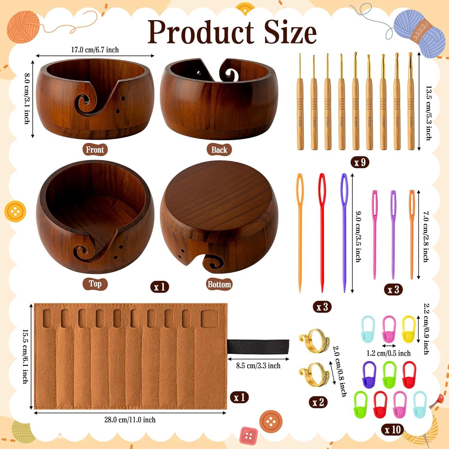 Conjunto de Soporte para Hilo WATINC - Cuenco de Madera con 9 Ganchos