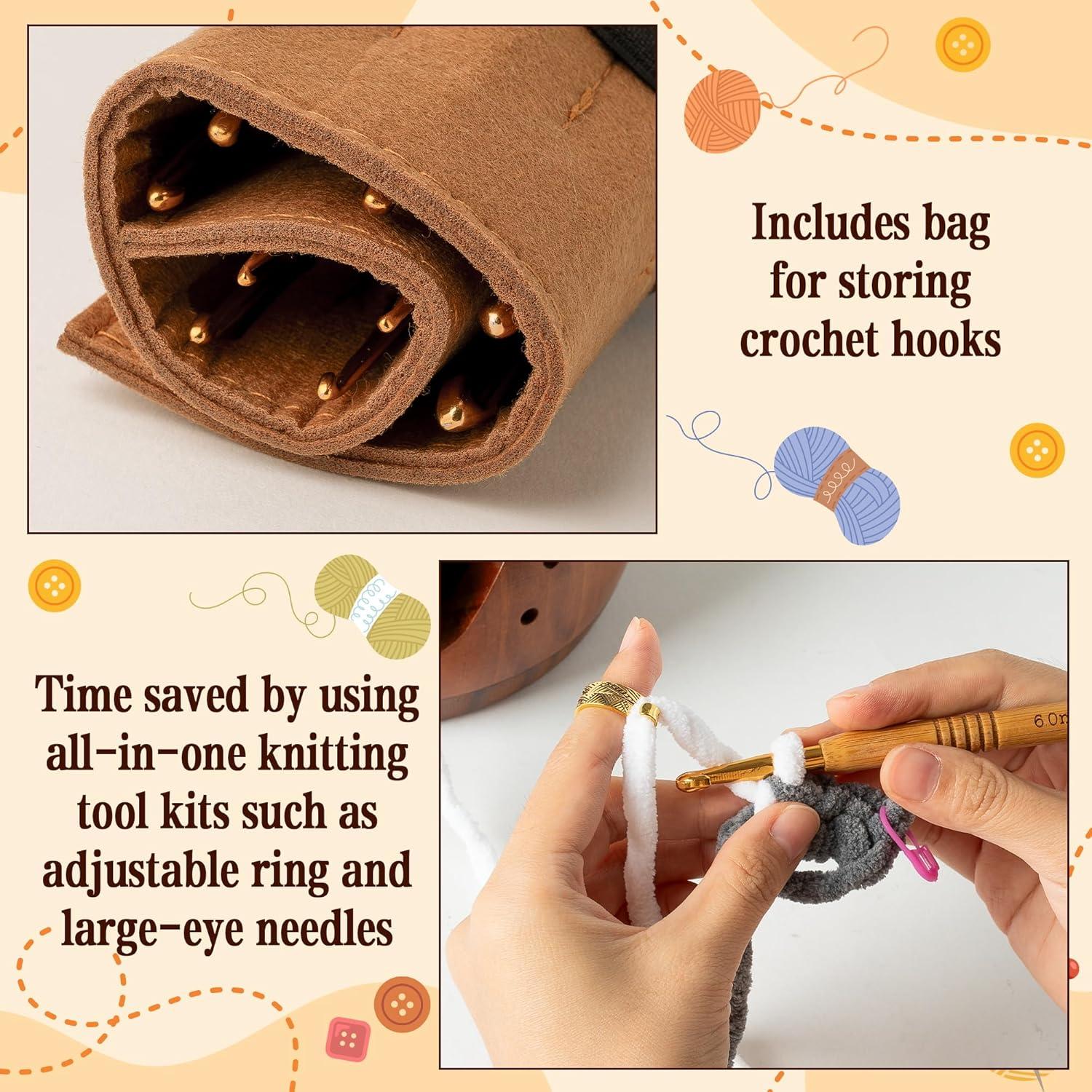 Conjunto de Soporte para Hilo WATINC - Cuenco de Madera con 9 Ganchos