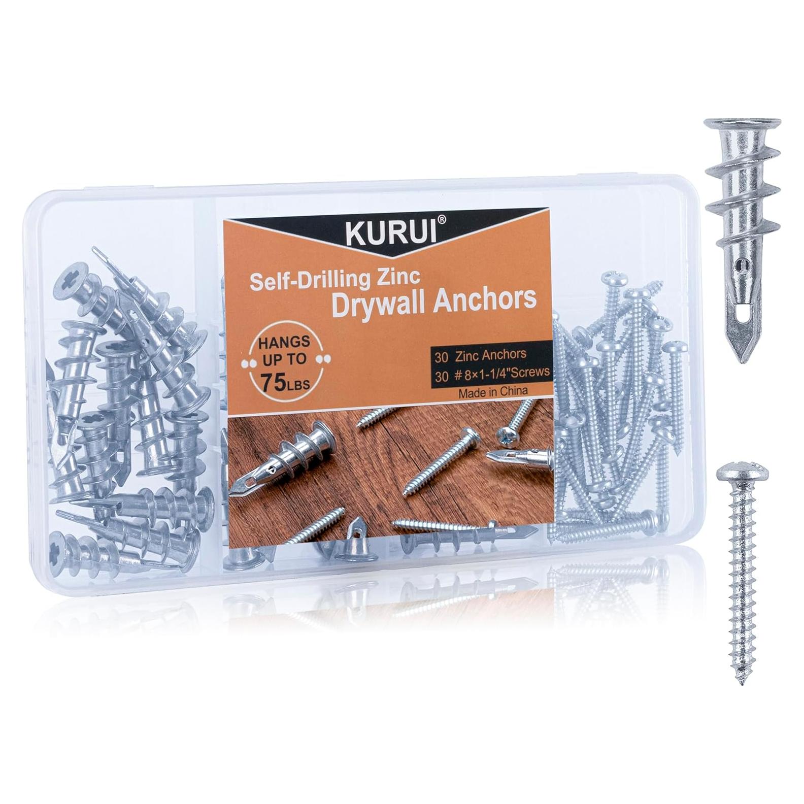 KURUI Anclajes de Yeso Autoperforantes Zinc 60 Pcs 22.68 kg