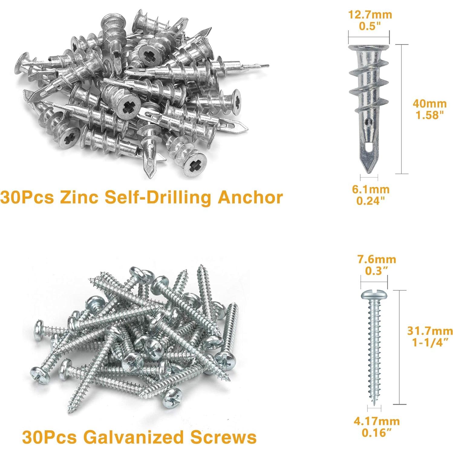 KURUI Anclajes de Yeso Autoperforantes Zinc 60 Pcs 22.68 kg
