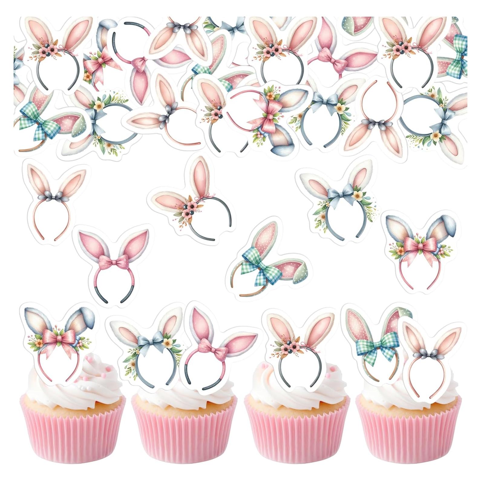 30 Adornos Comestibles de Cupcake Fyeoxle Orejas Conejo 4.5cm
