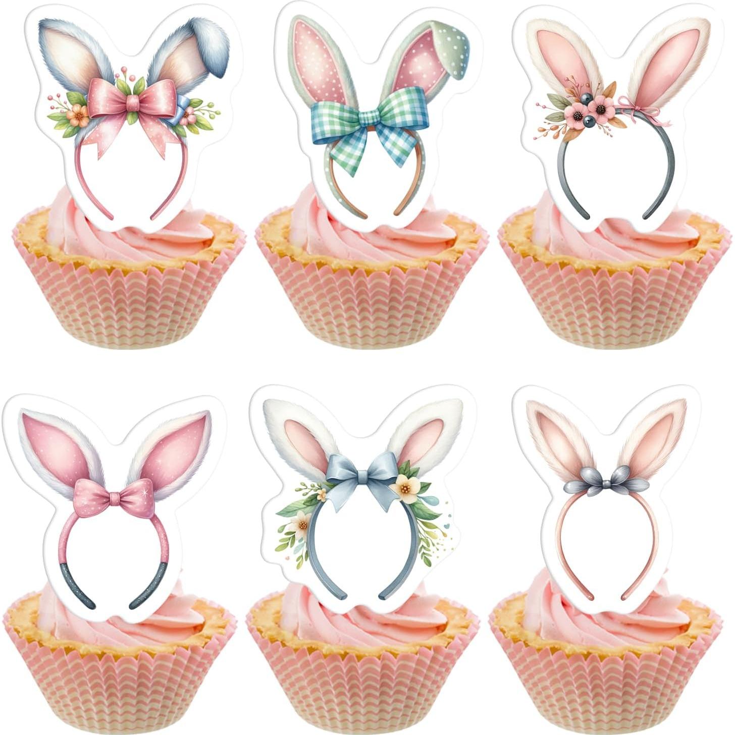 30 Adornos Comestibles de Cupcake Fyeoxle Orejas Conejo 4.5cm