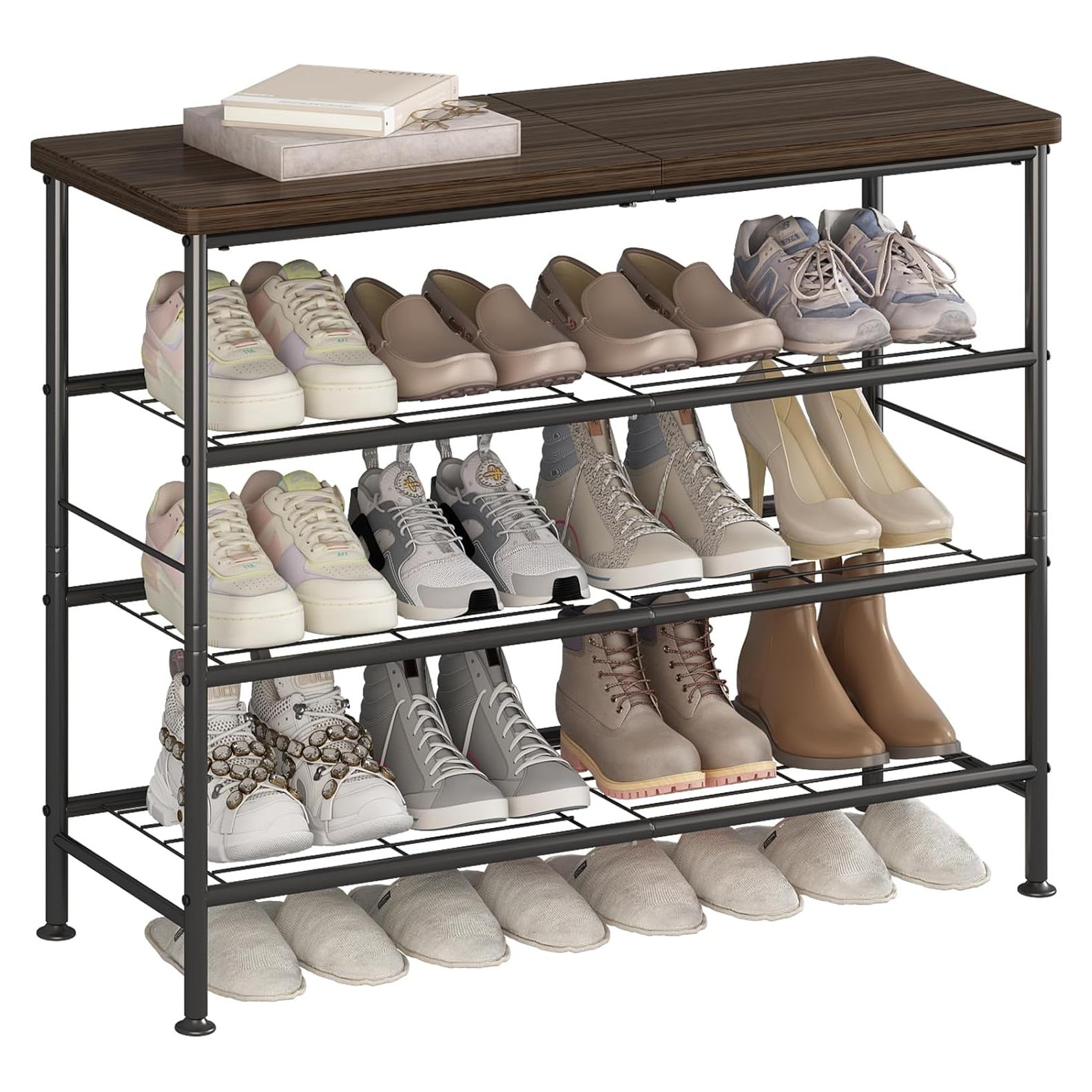 Organizador de Zapatos SUOERNUO 4 Niveles Metal y MDF Negro