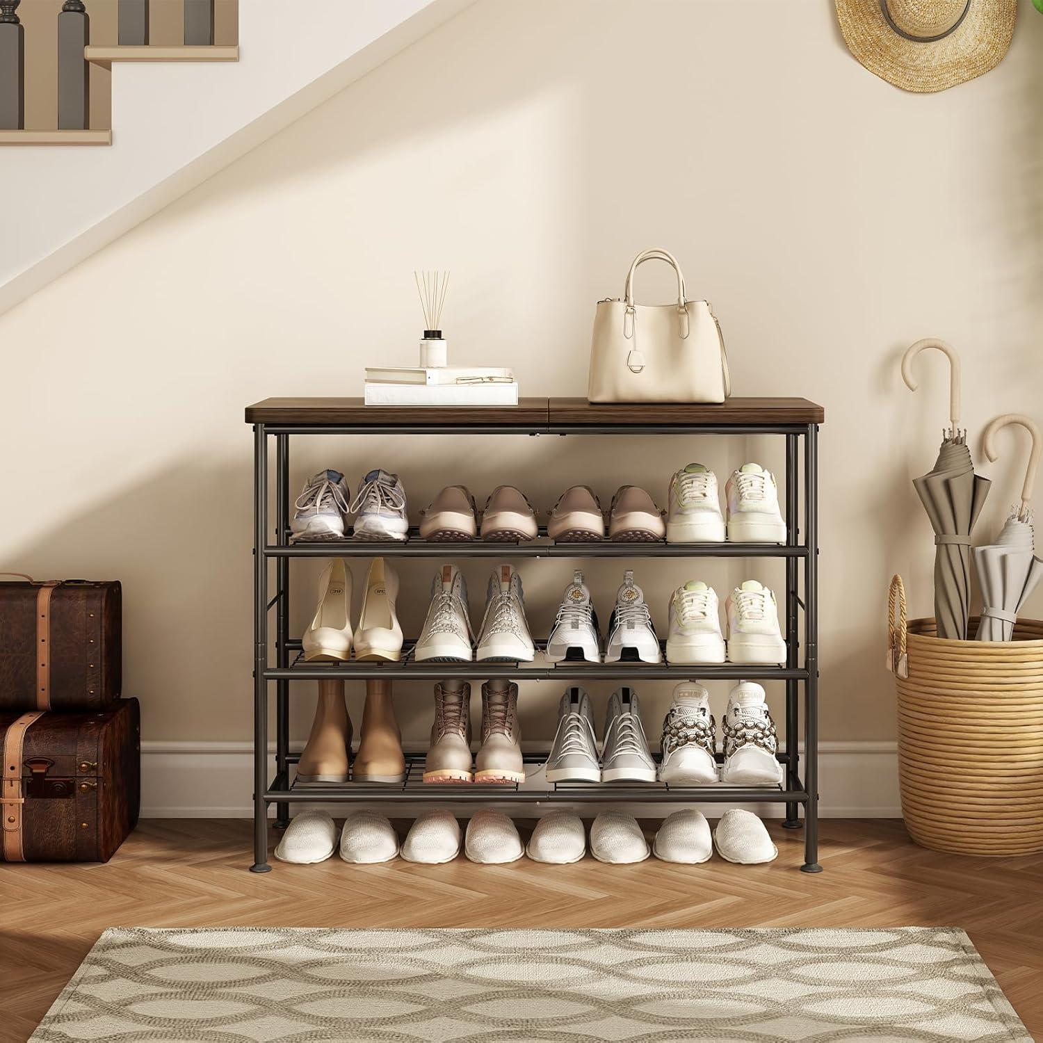 Organizador de Zapatos SUOERNUO 4 Niveles Metal y MDF Negro