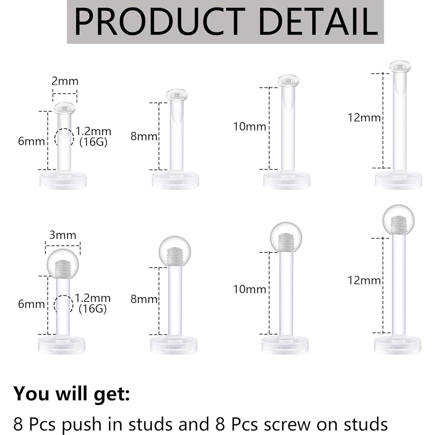 Retenedor de Septum Claro 16G KASFREE - 16 Piezas Hipoalergénicas