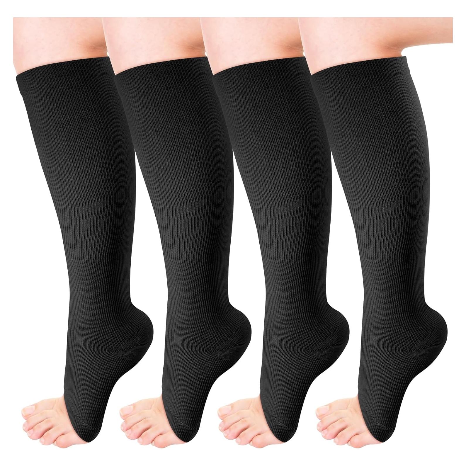 4 Pares de Medias de Compresión Punta Abierta CACASO XX-Grande