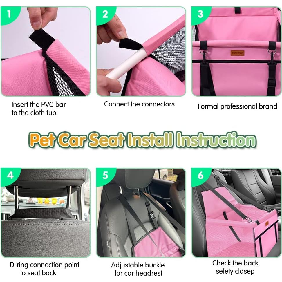 Asiento de Coche para Perros SWIHELP Rosa 40x32x24cm Impermeable