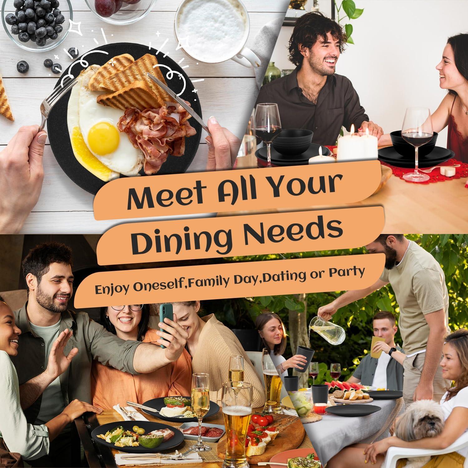 Juego de Vajilla de Paja de Trigo Homienly 40 Piezas Negro