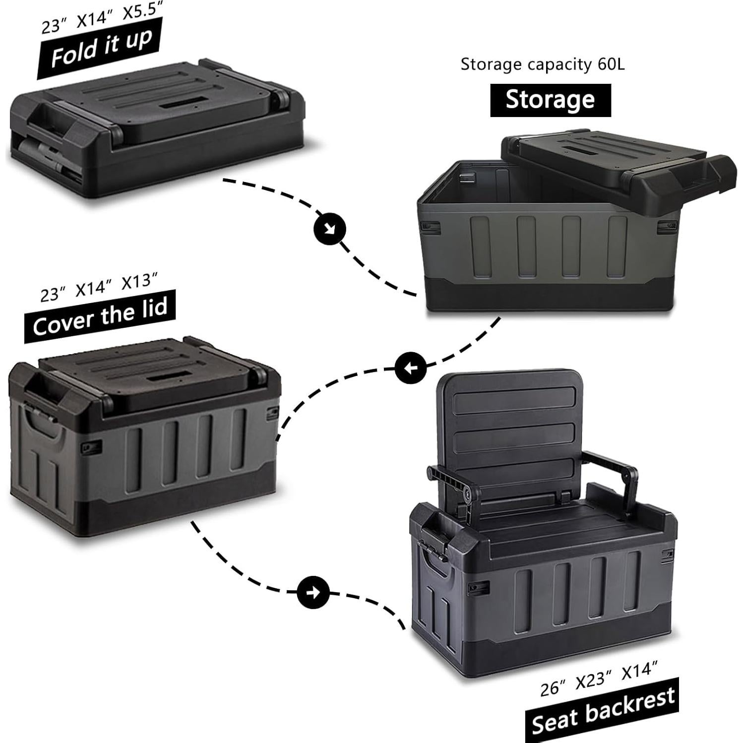 Caja de Camping Plegable HAOFALUC 60L Organizador y Asiento Negro