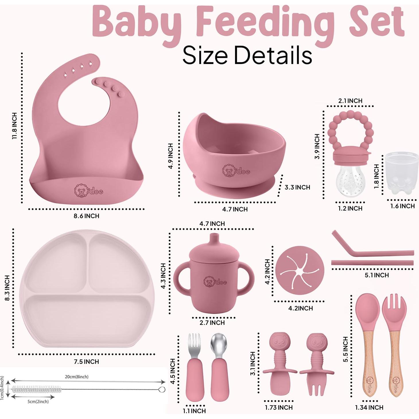 Set de Alimentación para Bebés O'doe 17 Piezas Rosa Libre BPA