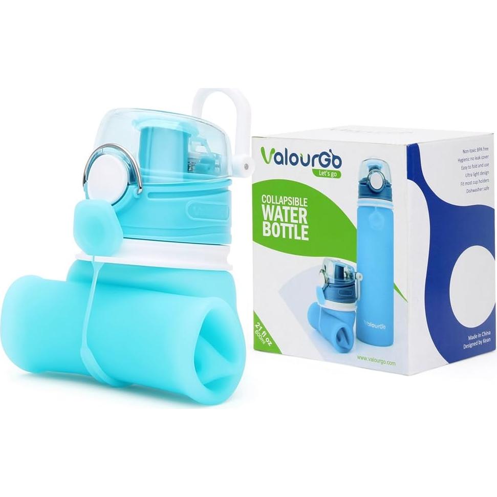 Botella de Agua Plegable Valourgo 600ml Silicona Azul Aqua