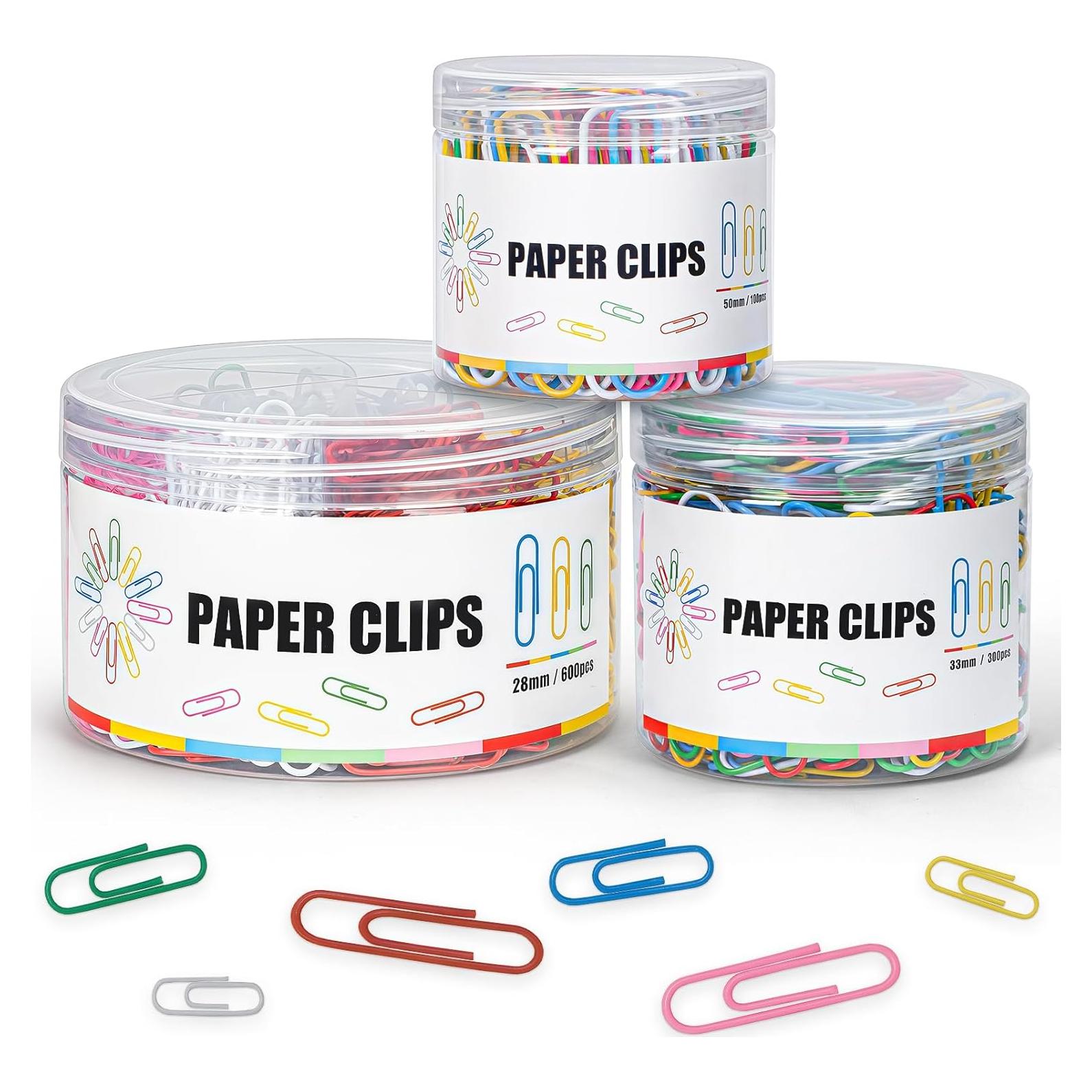 1000 Clips de Papel BainGesk Multicolor Tamaños Variados