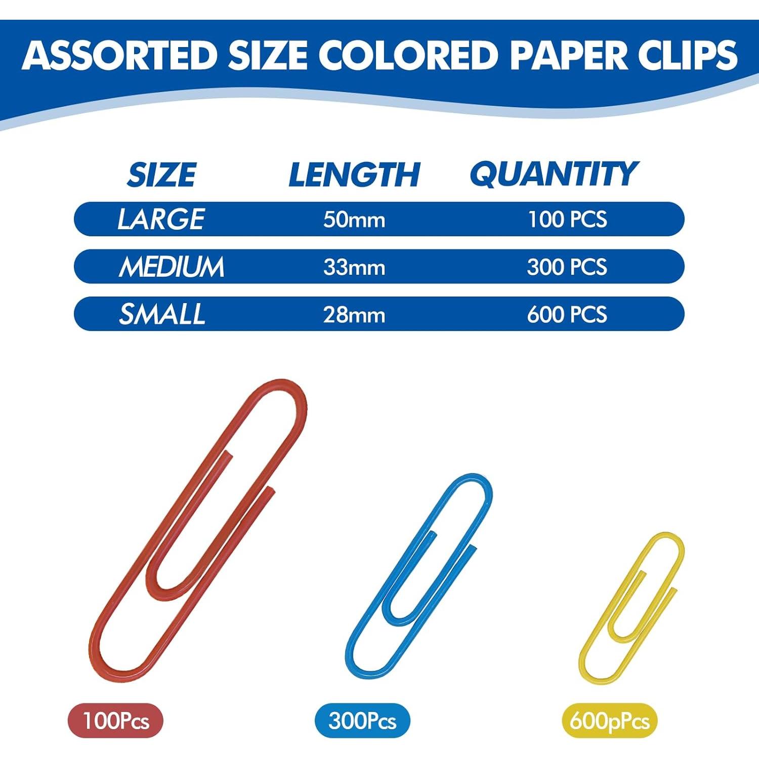 1000 Clips de Papel BainGesk Multicolor Tamaños Variados