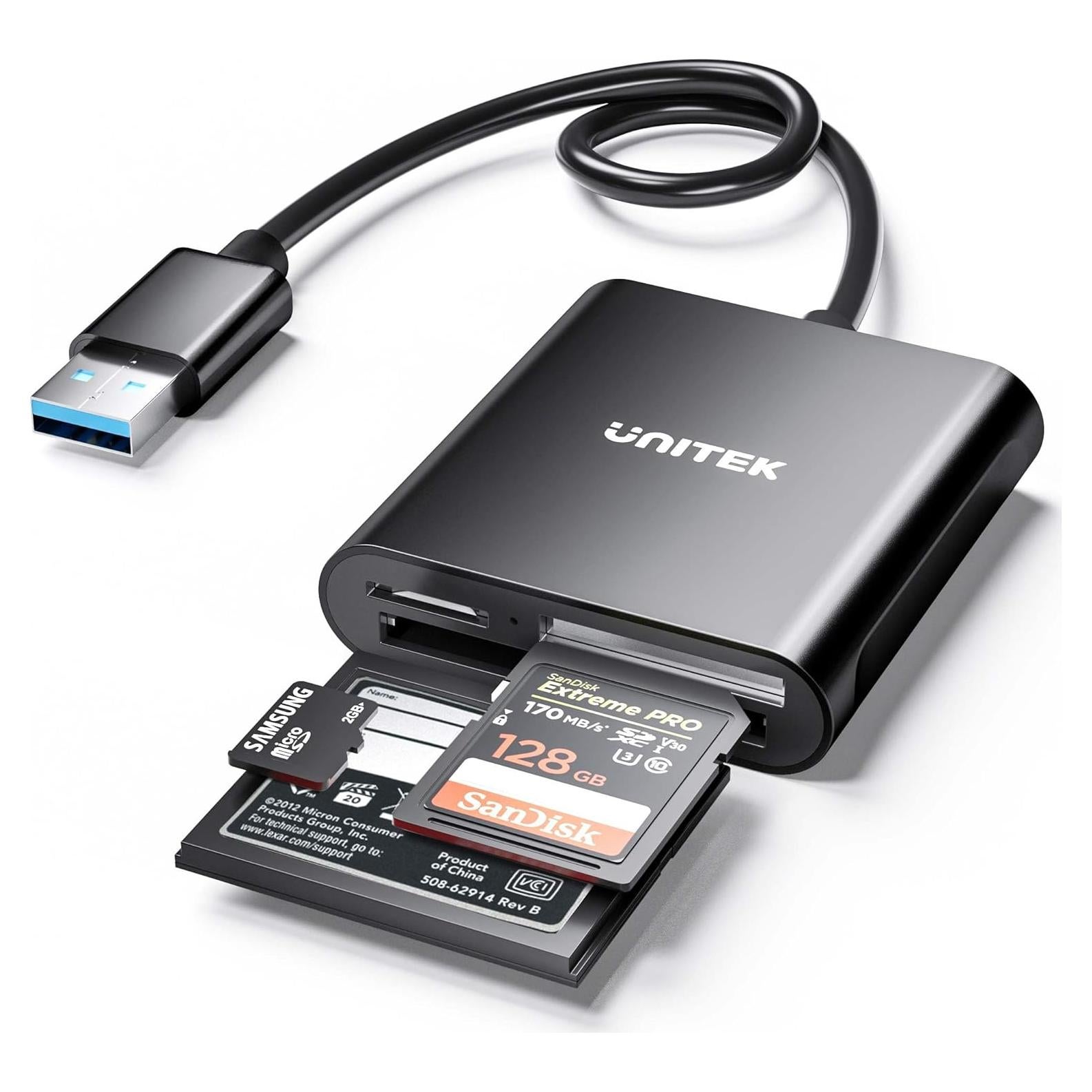 Lector de Tarjetas USB 3.0 Unitek Y-9324BK 3 Ranuras Compacto