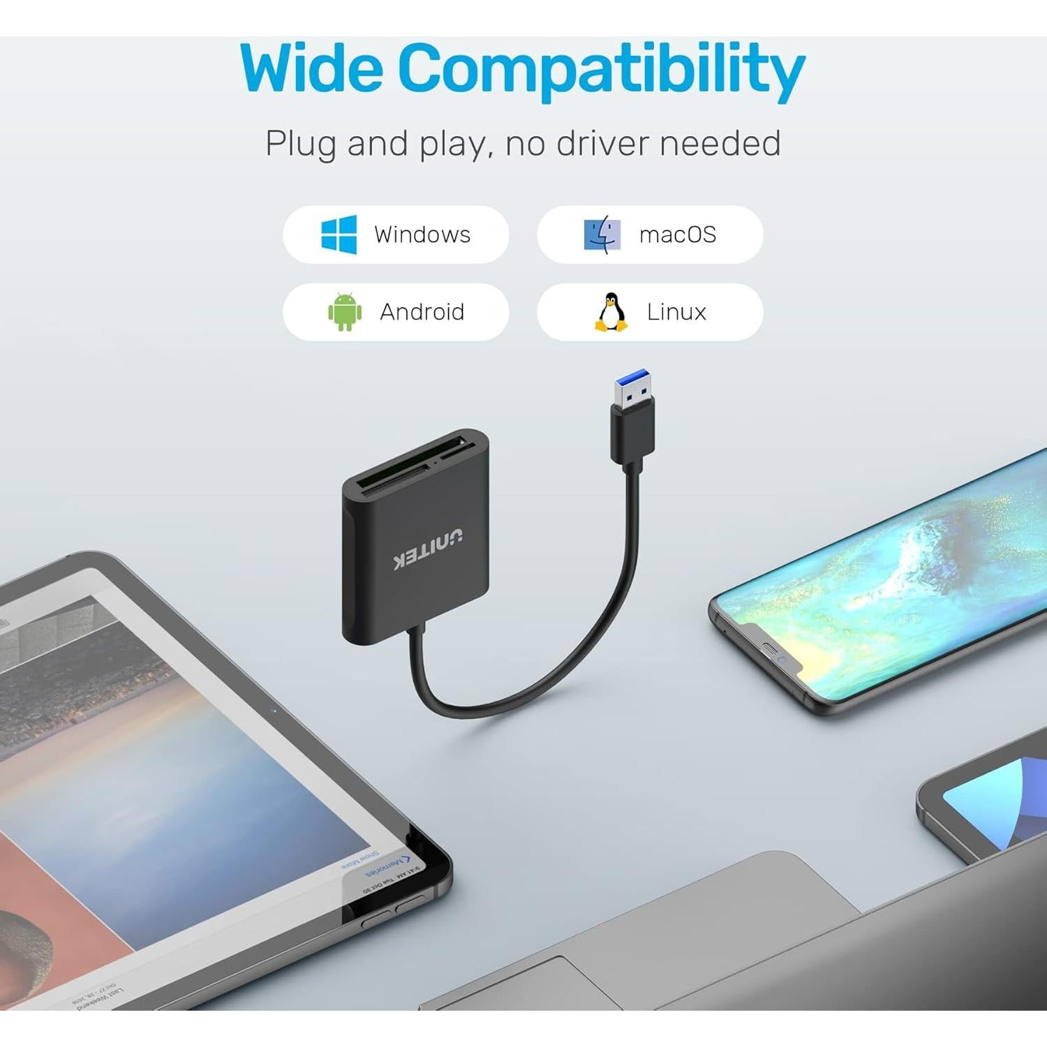 Lector de Tarjetas USB 3.0 Unitek Y-9324BK 3 Ranuras Compacto