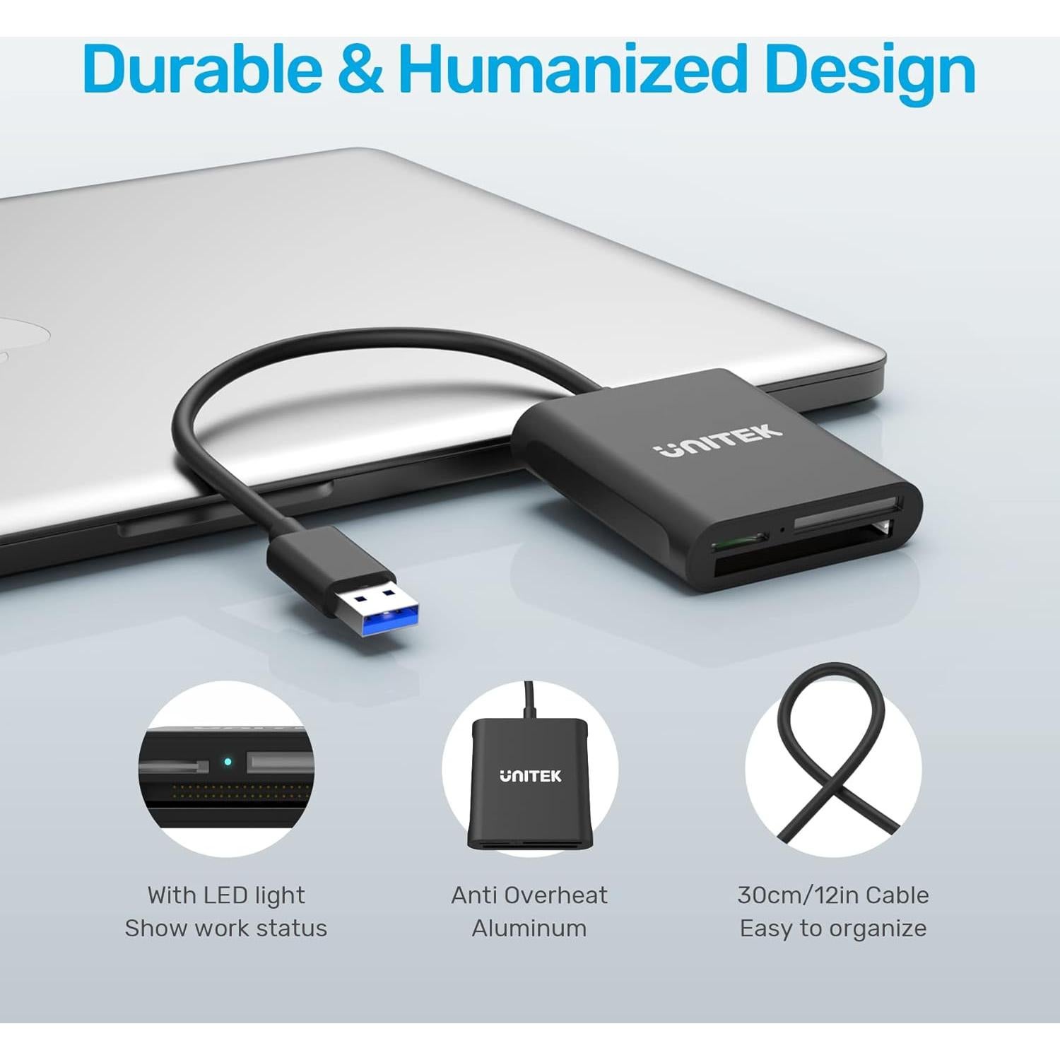 Lector de Tarjetas USB 3.0 Unitek Y-9324BK 3 Ranuras Compacto