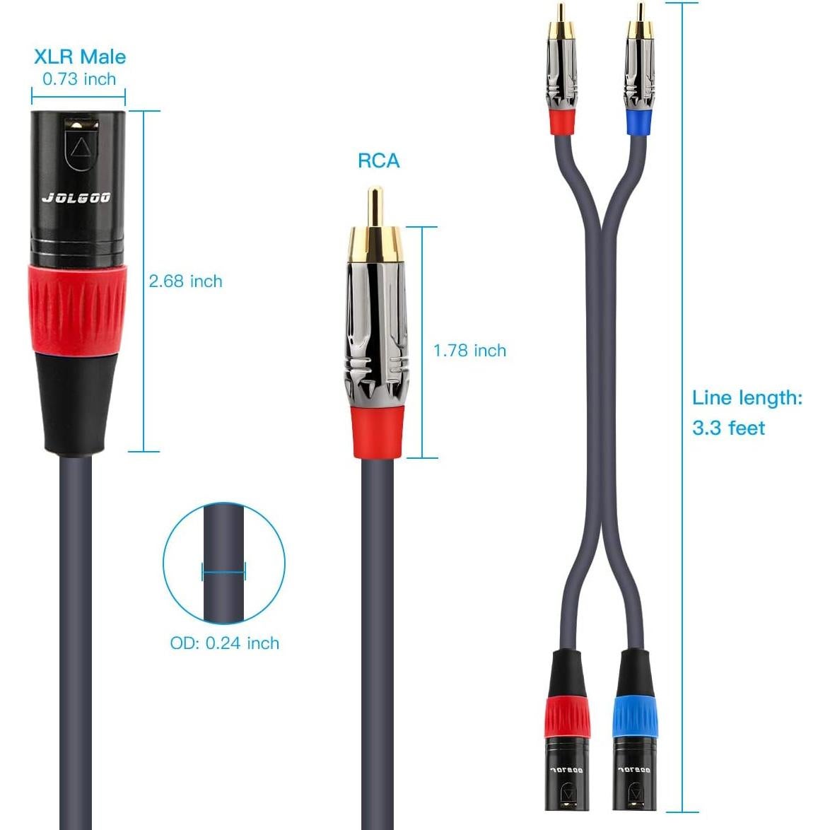 Cable de audio HiFi JOLGOO 1m RCA a XLR Macho 4N OFC