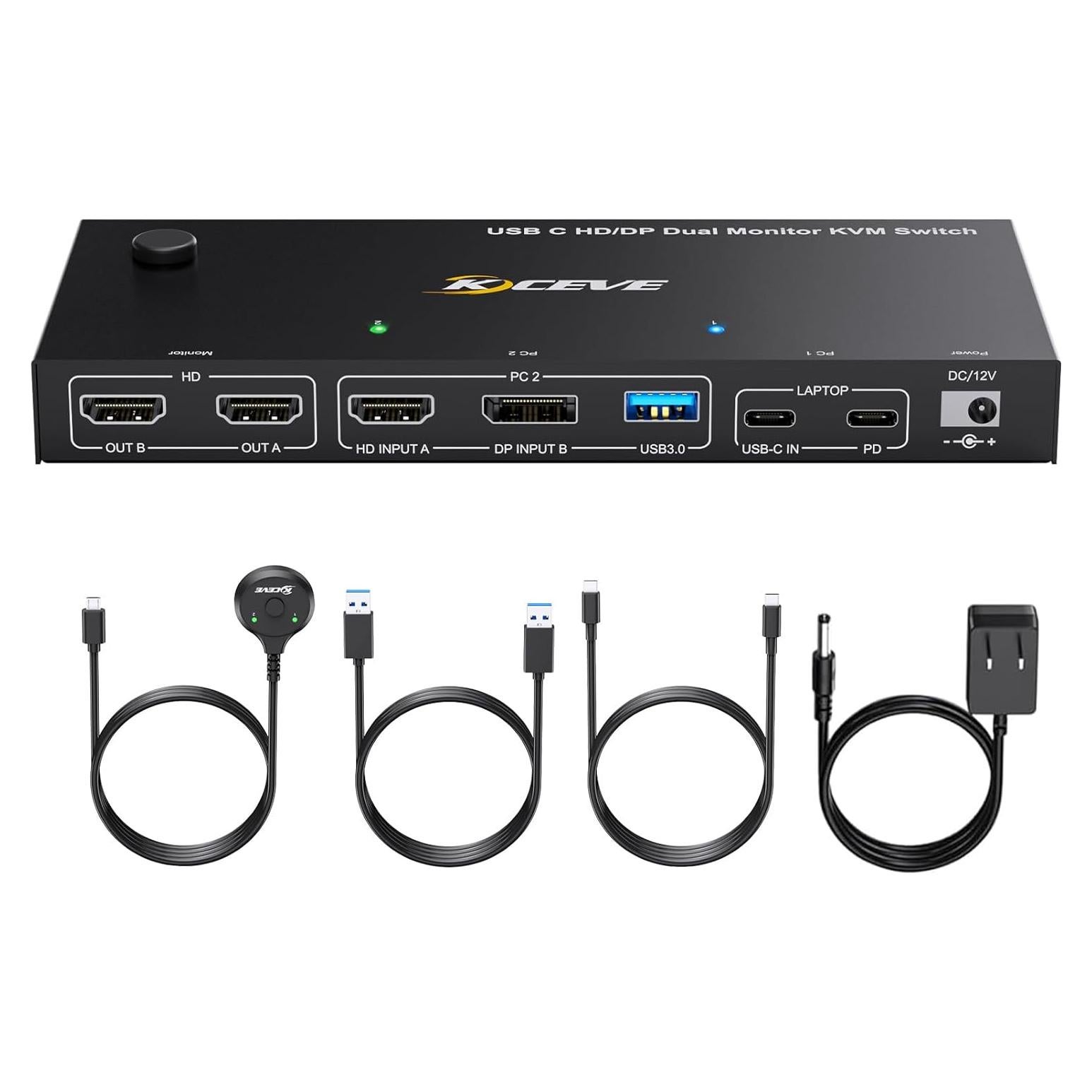 Interruptor KVM USB C HDMI DP 2 PC 2 Monitores 4K 60Hz