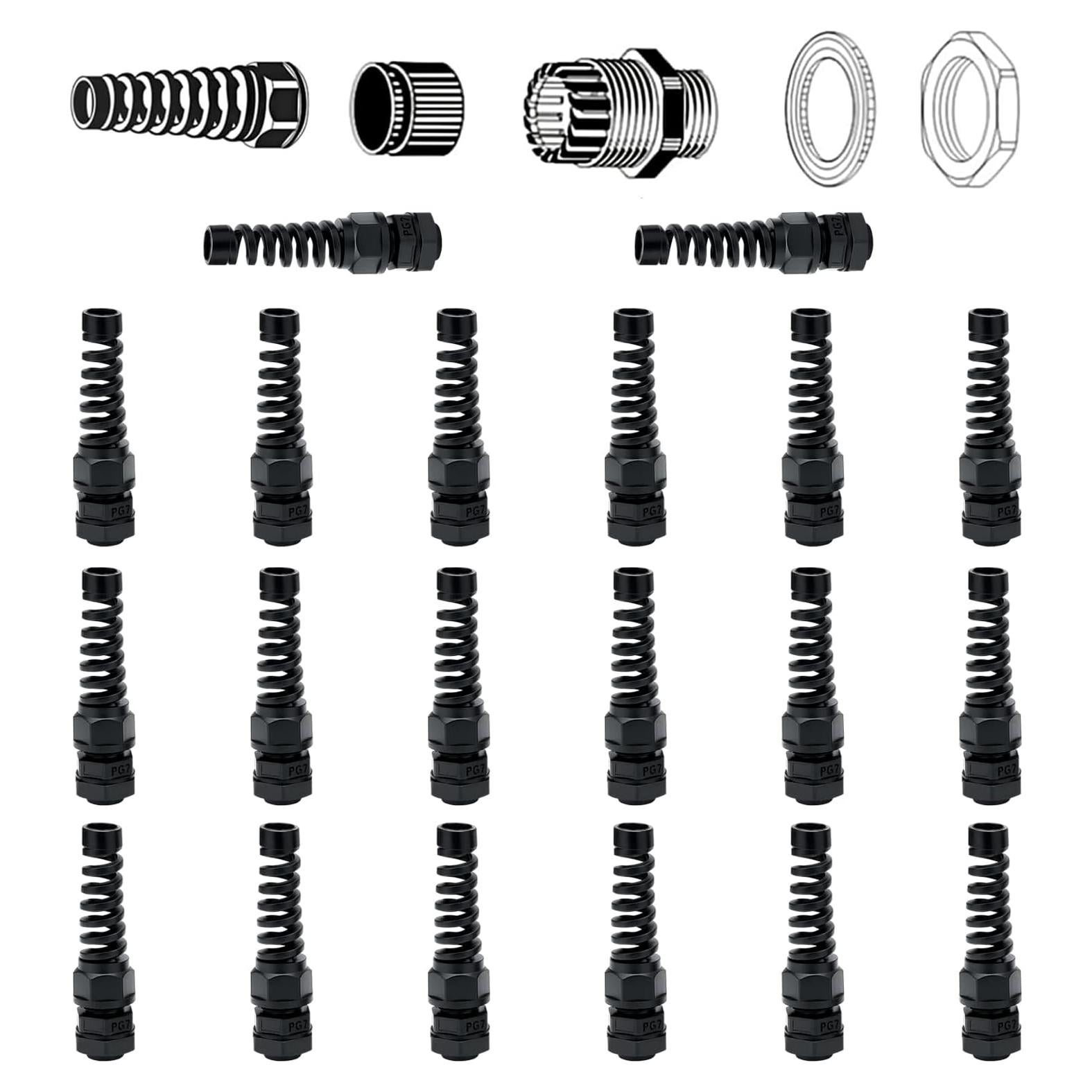 20 Conectores de Cable Impermeables PG7 Aandxmok Nylon PA66