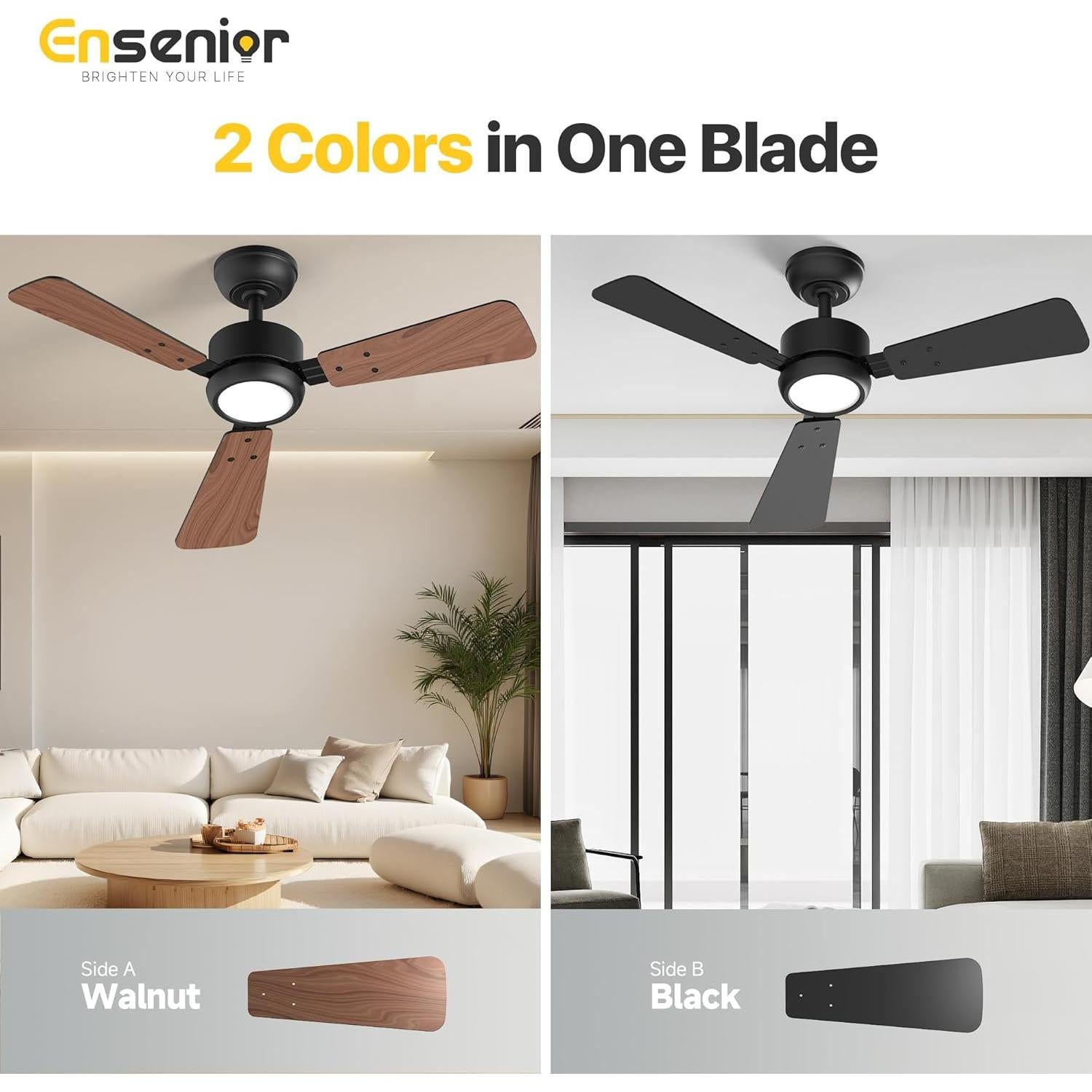 Ventilador de Techo Ensenior 42" Negro con Luz y Control Remoto