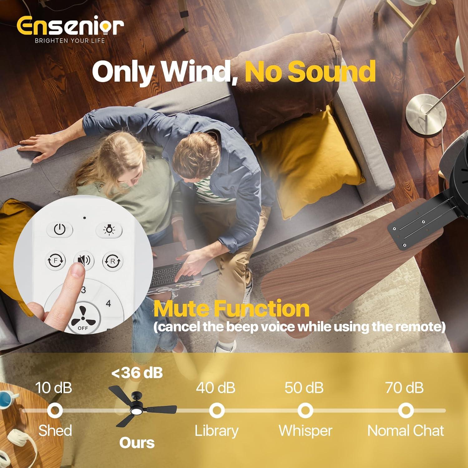 Ventilador de Techo Ensenior 42" Negro con Luz y Control Remoto