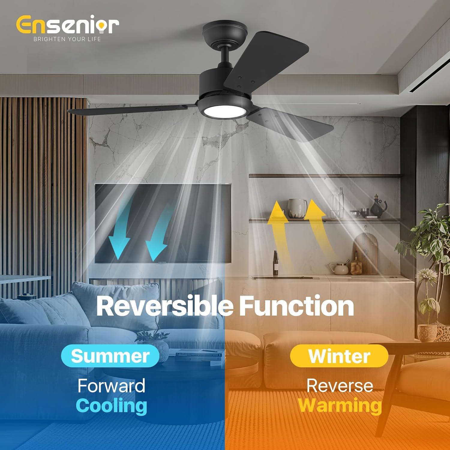 Ventilador de Techo Ensenior 42" Negro con Luz y Control Remoto