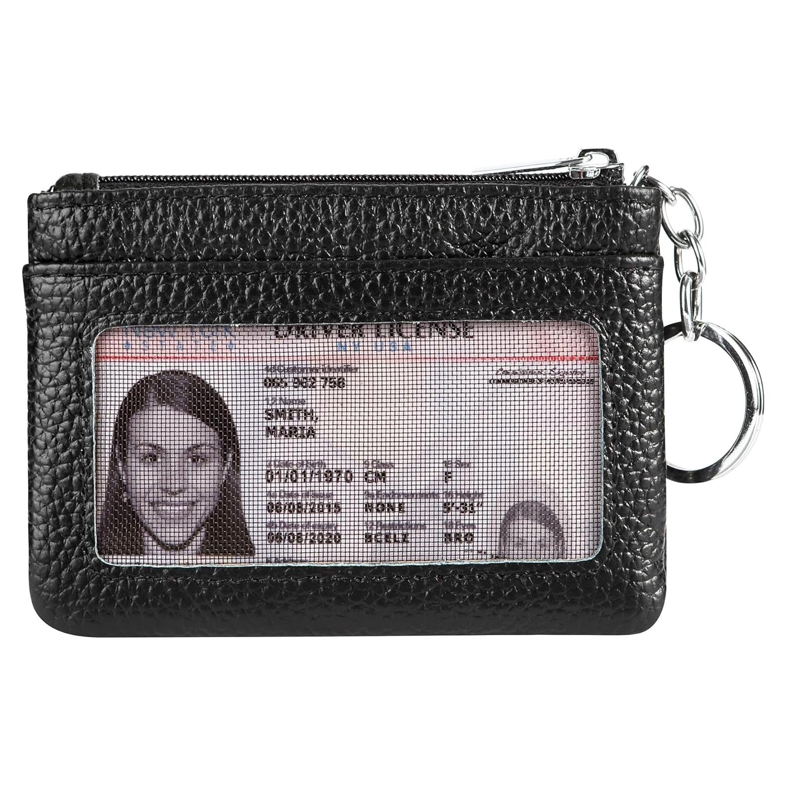 Monedero de Cambio Mini de Cuero Genuino para Mujeres Negro