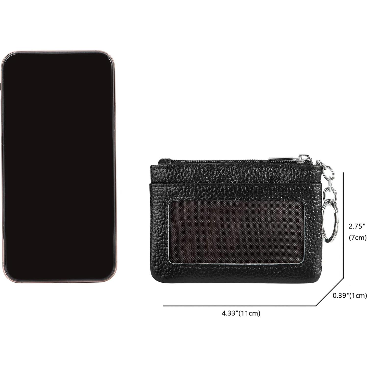 Monedero de Cambio Mini de Cuero Genuino para Mujeres Negro