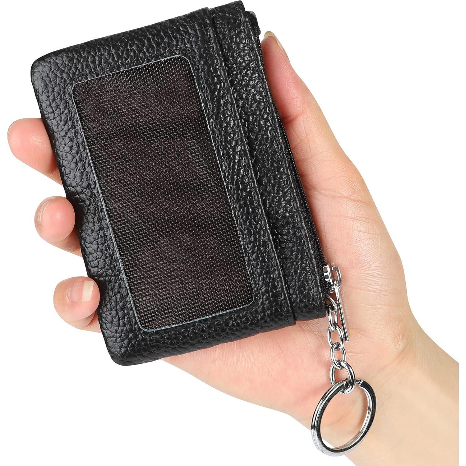 Monedero de Cambio Mini de Cuero Genuino para Mujeres Negro