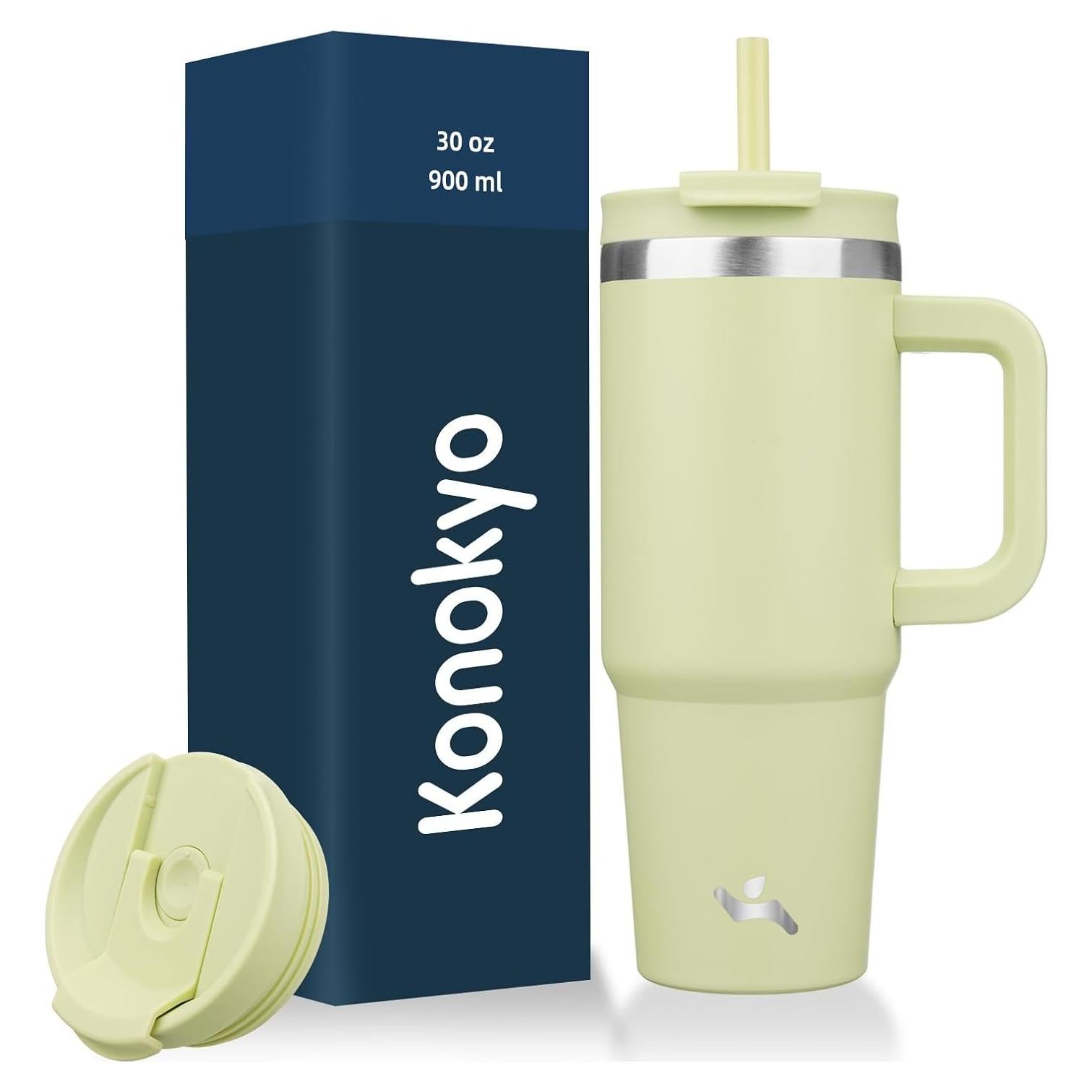 Taza Aislada Konokyo 30 oz Verde Macaron con Popotes