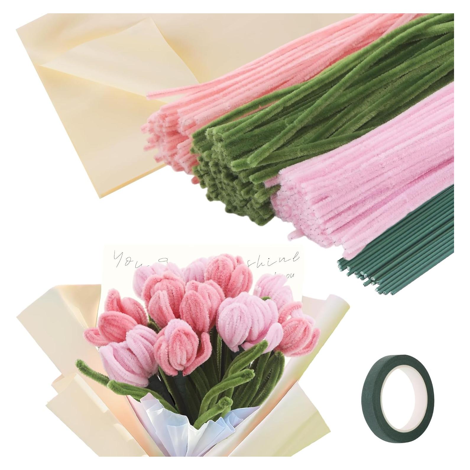 Kit de Flores con 300 Piezas Huiguli - Limpiapipas y Varillas 30 cm