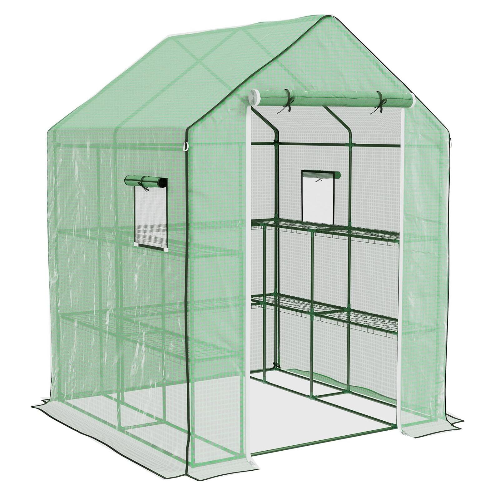Invernadero Portátil Aosom 1.4x1.4m Verde con Estantes