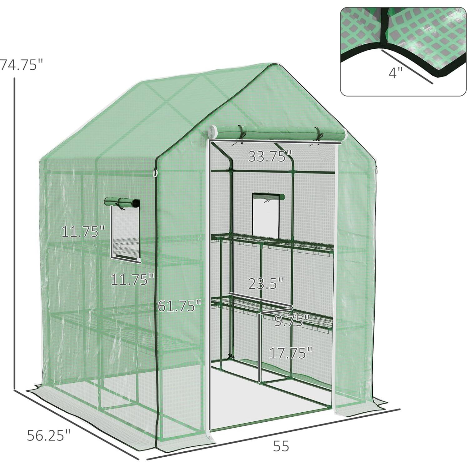 Invernadero Portátil Aosom 1.4x1.4m Verde con Estantes