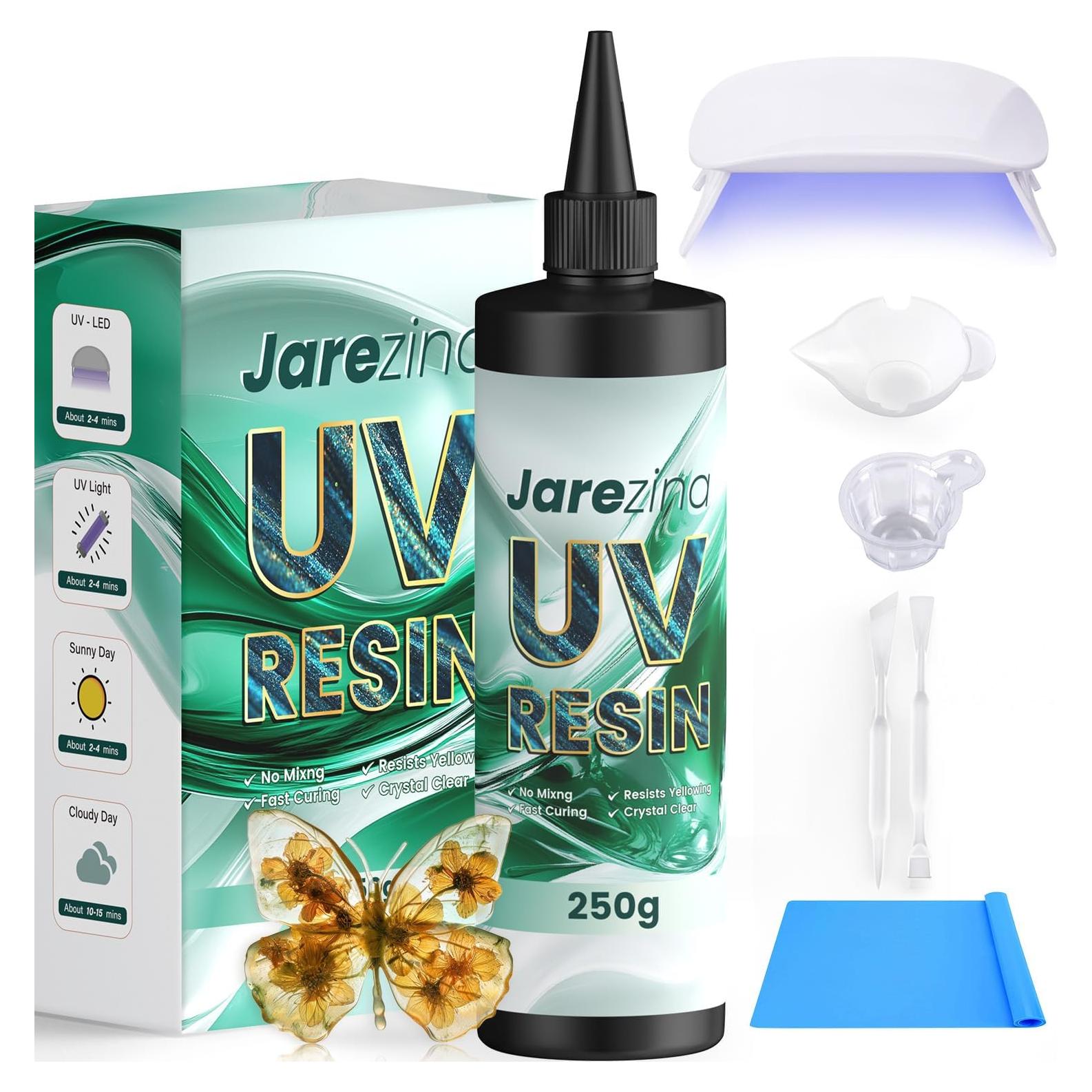 Resina UV Jarezina 250g Cristal Claro, Bajo Olor, Rápido Curado