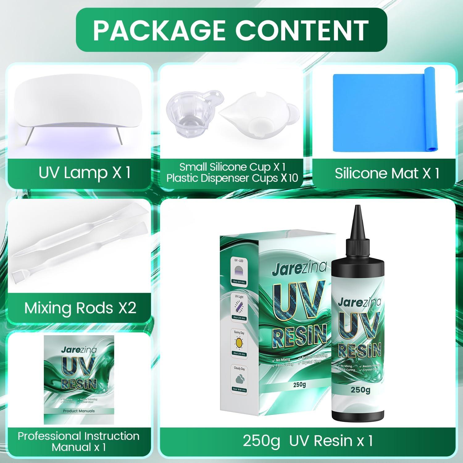 Resina UV Jarezina 250g Cristal Claro, Bajo Olor, Rápido Curado