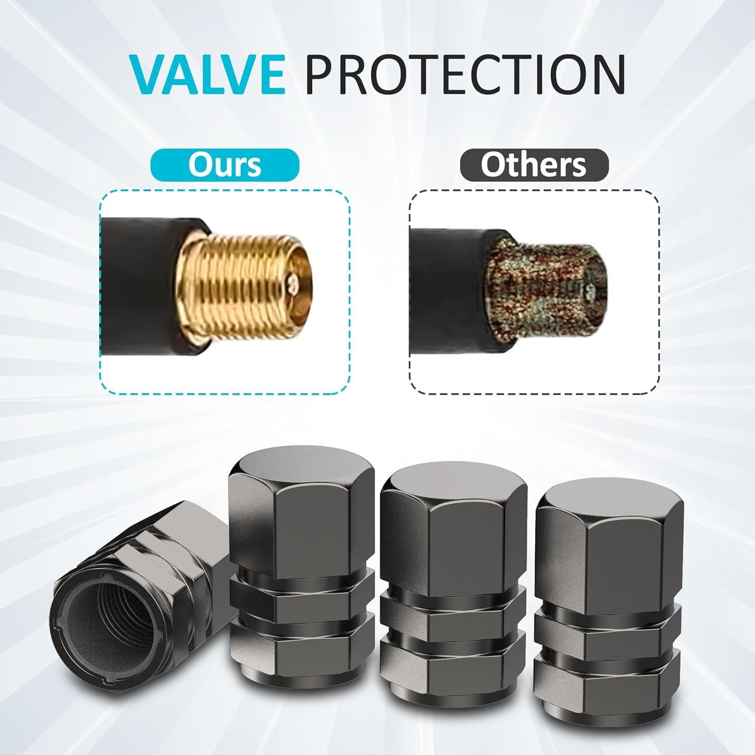 Tapas de Válvula de Neumático Vexzu Hexagonal - Aluminio Gris - Paquete de 4