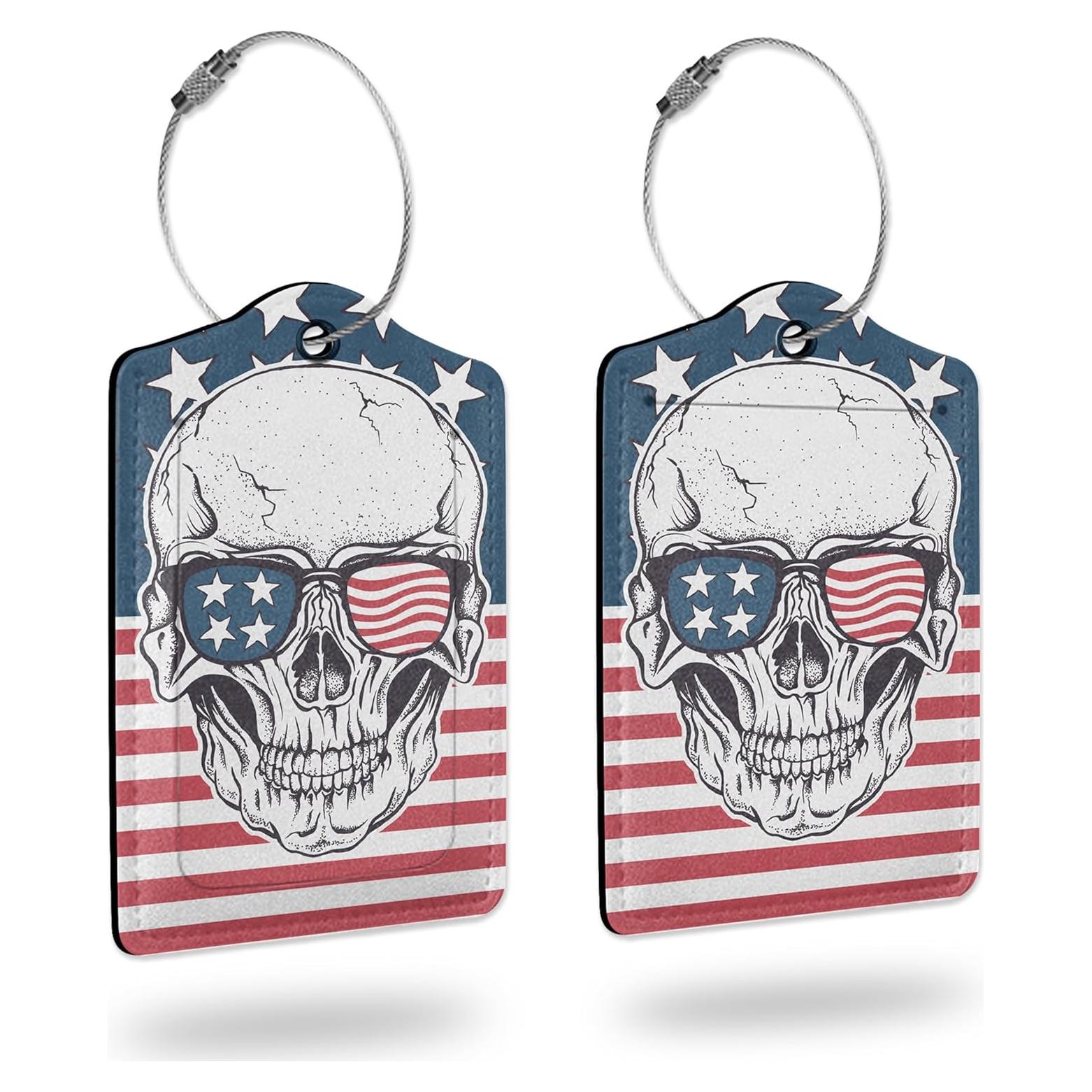 2 Etiquetas de Equipaje Smoaffly Calavera Americana Cuero