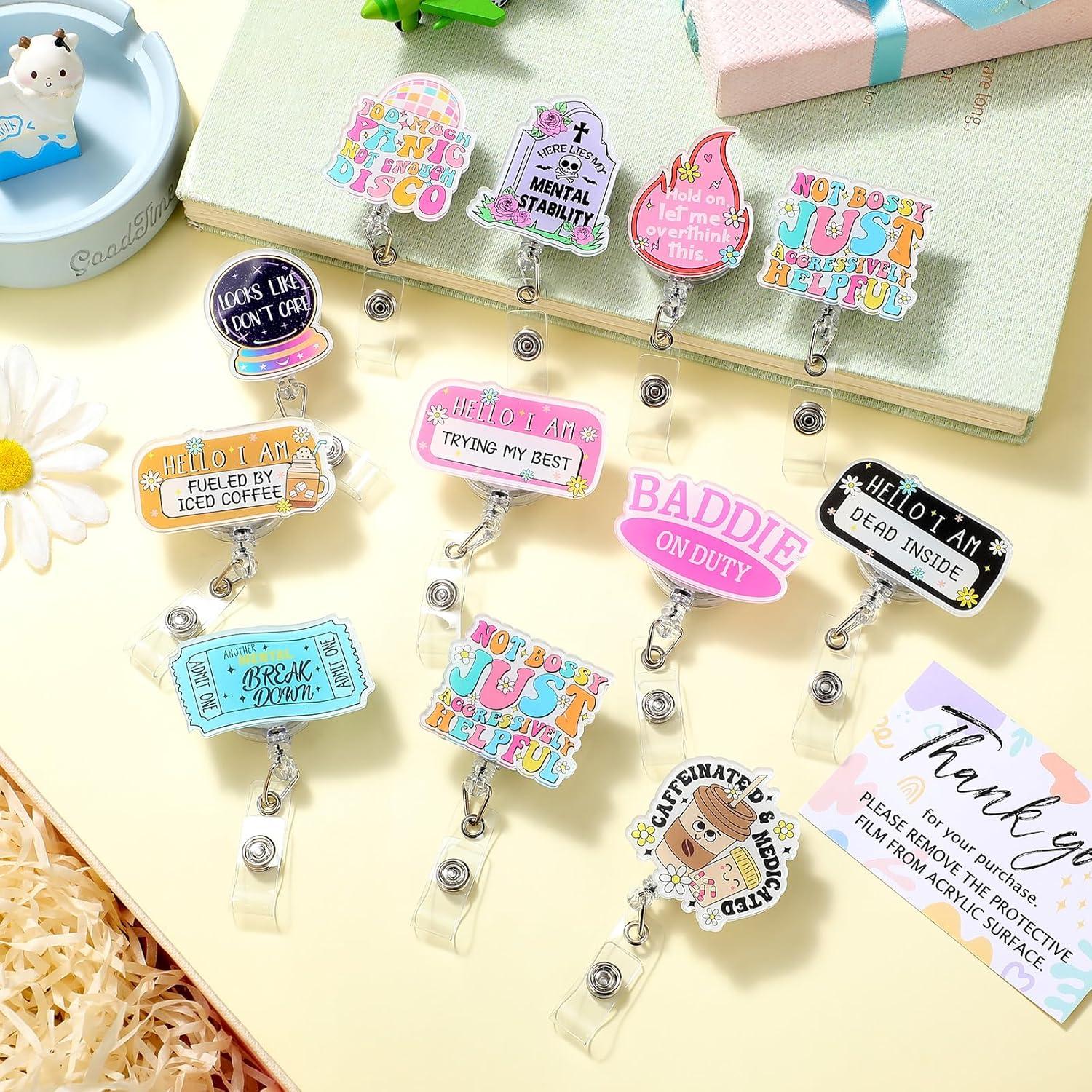 Yunlly 12 Pcs Portabotones Retráctiles Divertidos Acrílico