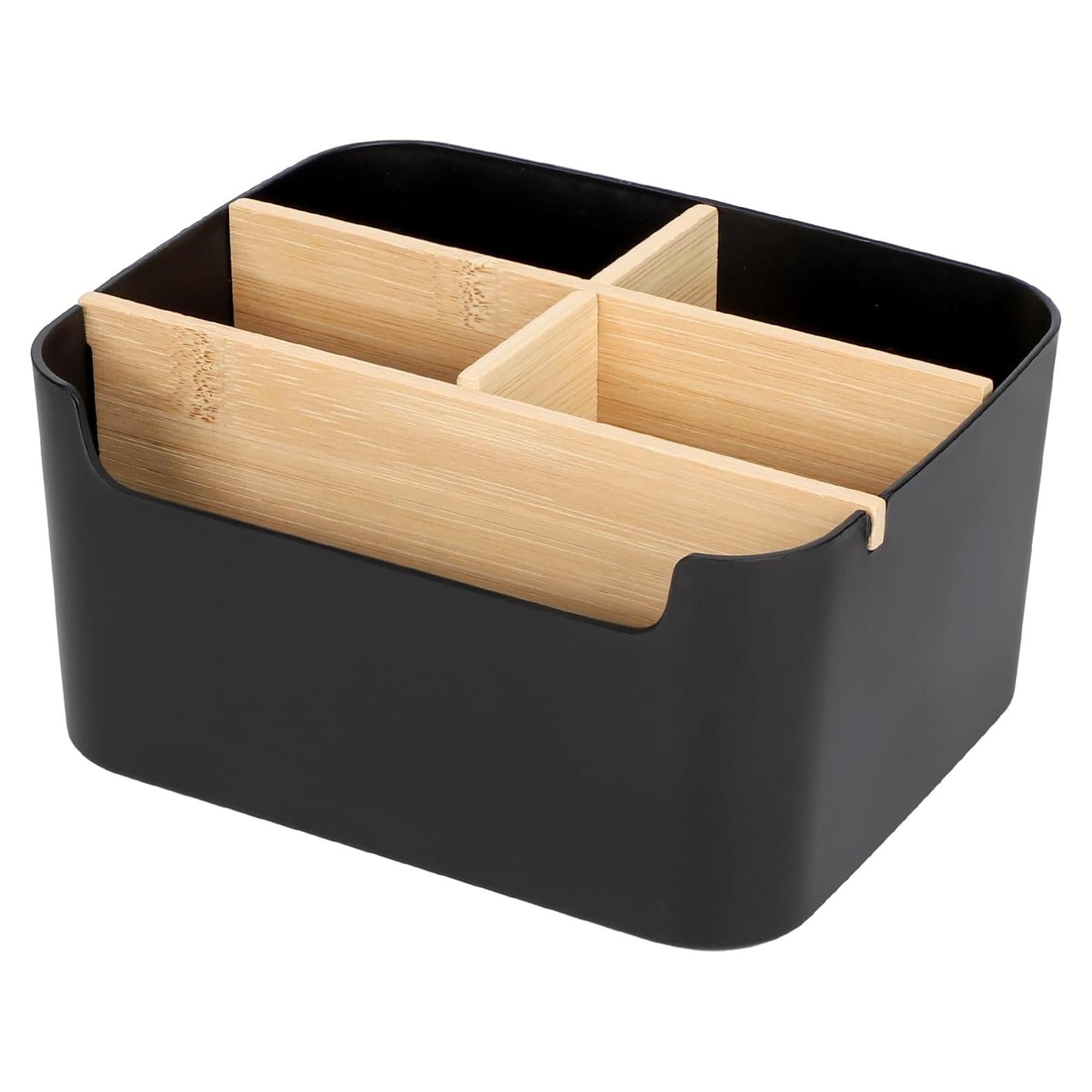 Organizador de Escritorio Segarty Negro con Divisores de Bambú