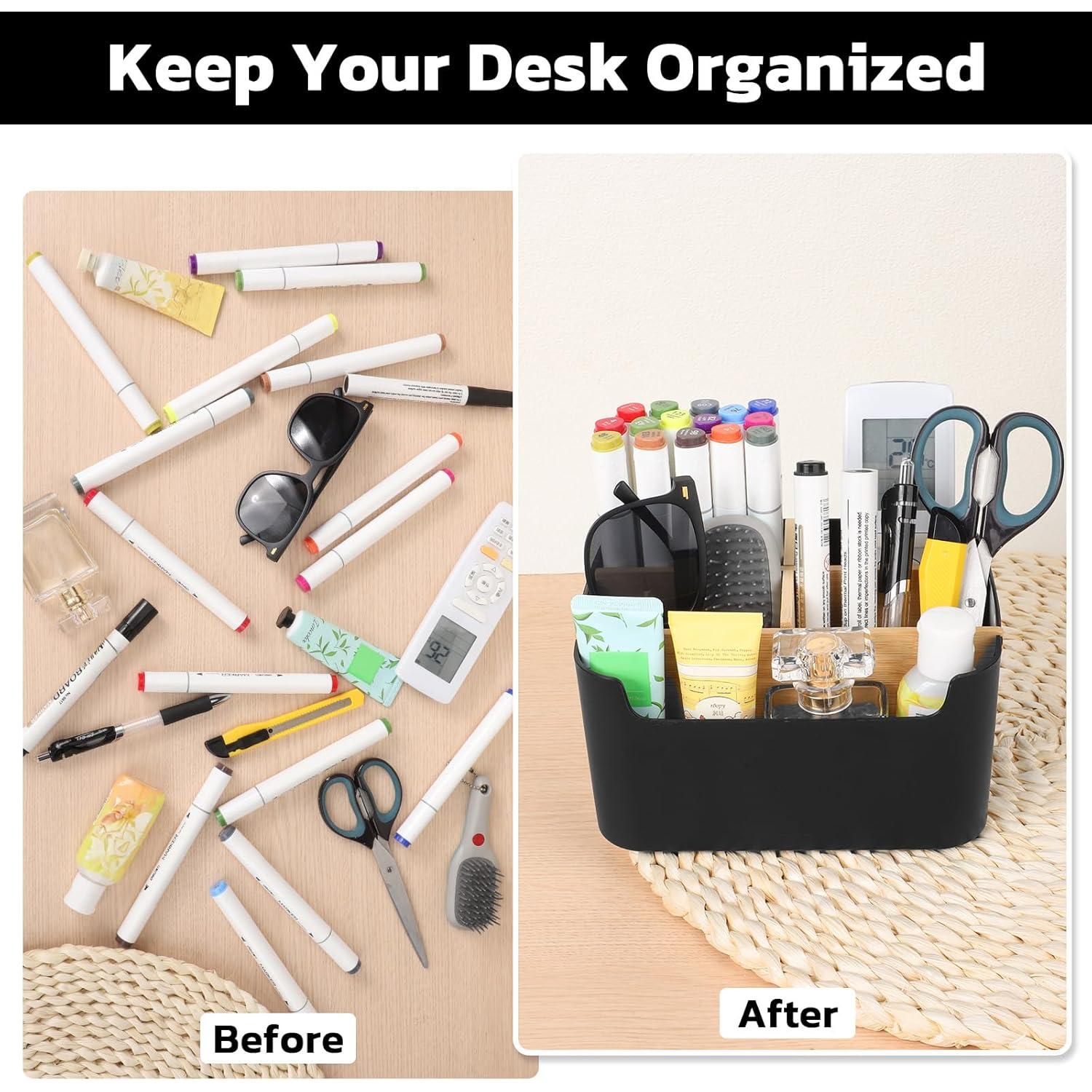 Organizador de Escritorio Segarty Negro con Divisores de Bambú