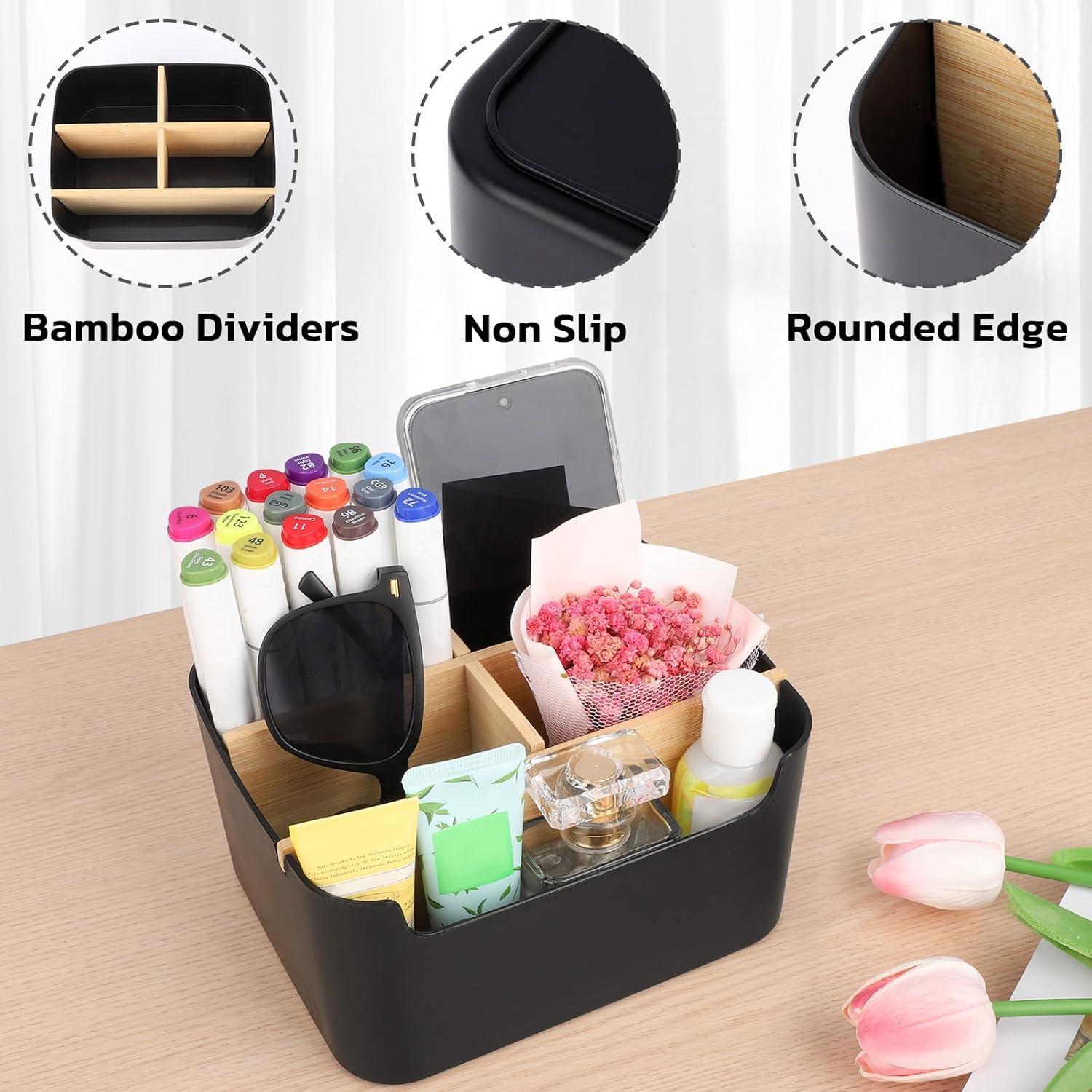 Organizador de Escritorio Segarty Negro con Divisores de Bambú