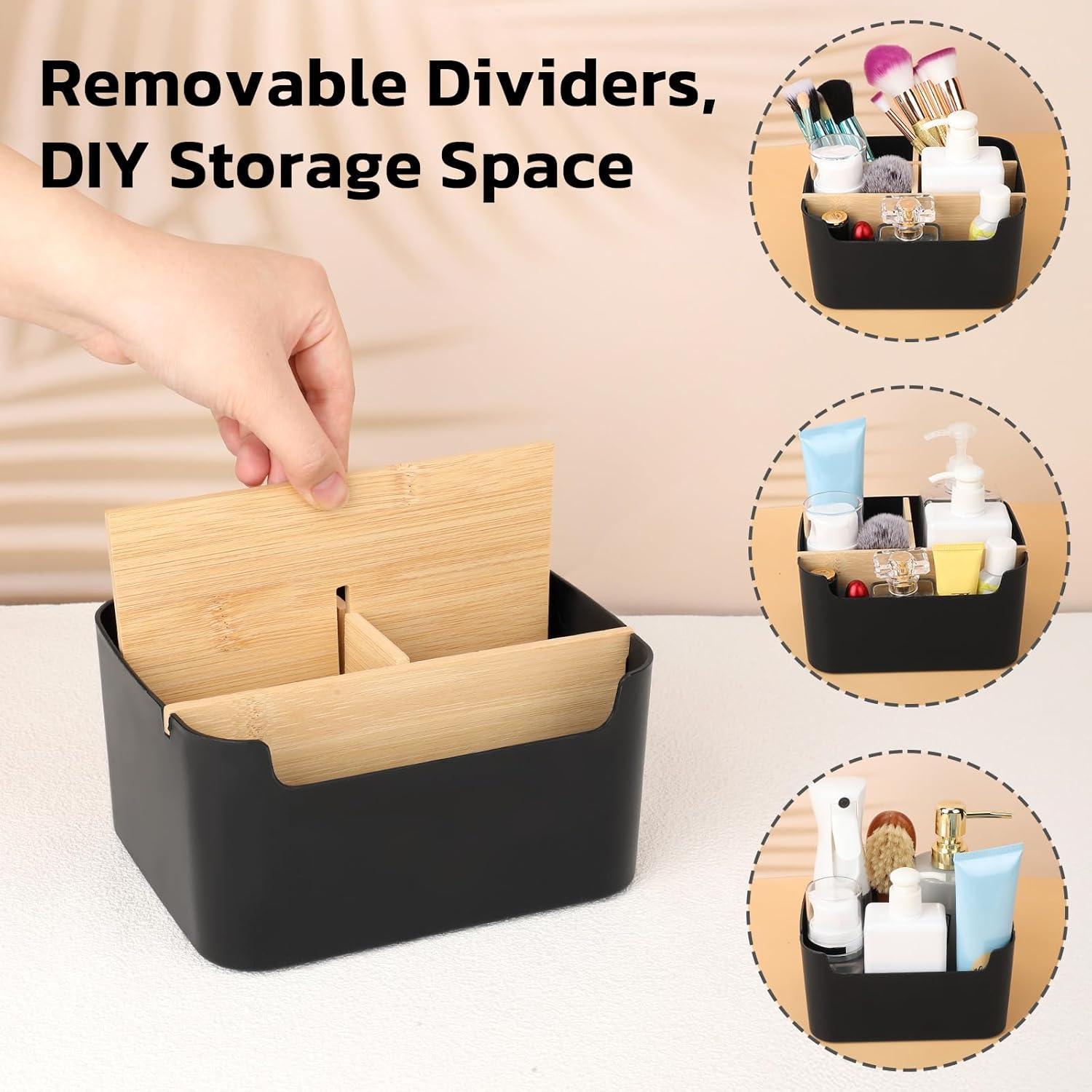 Organizador de Escritorio Segarty Negro con Divisores de Bambú