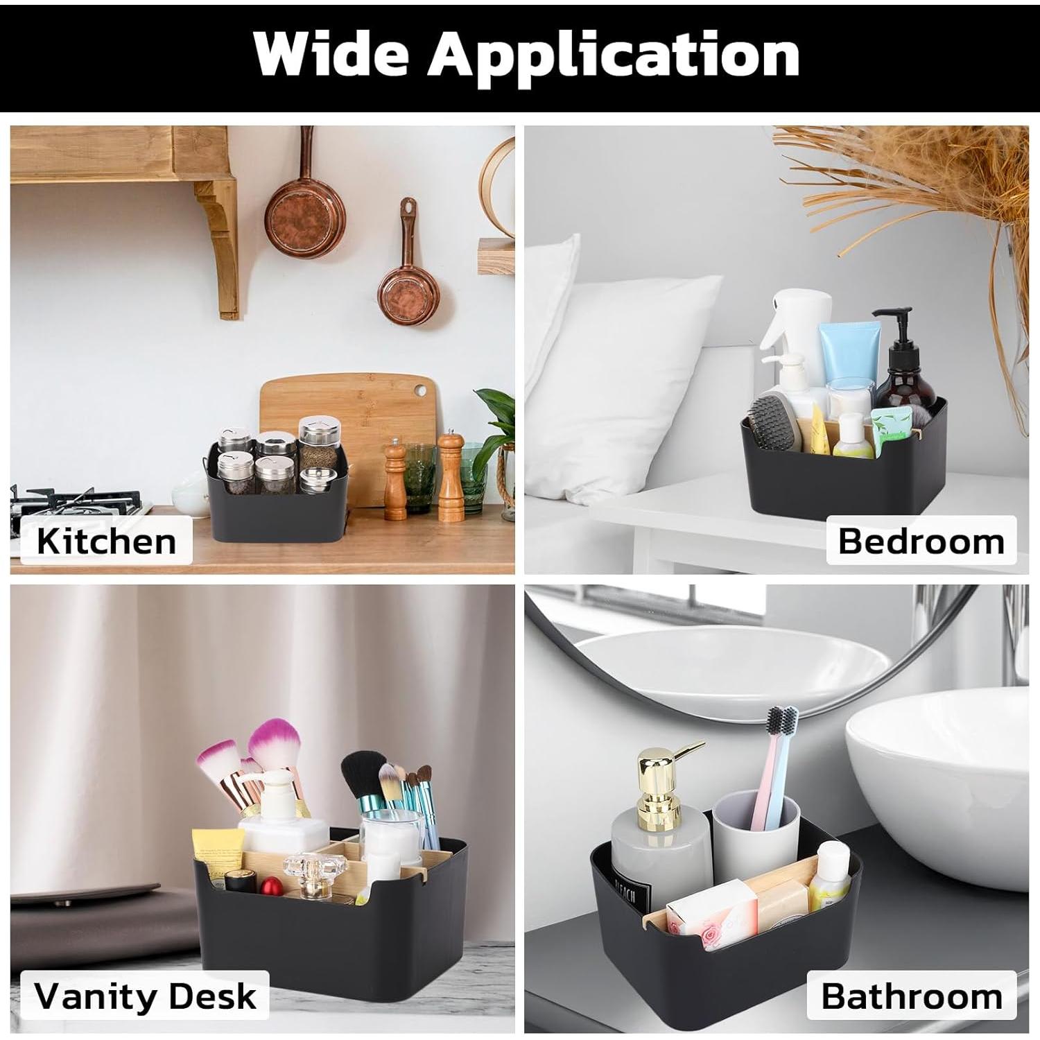 Organizador de Escritorio Segarty Negro con Divisores de Bambú