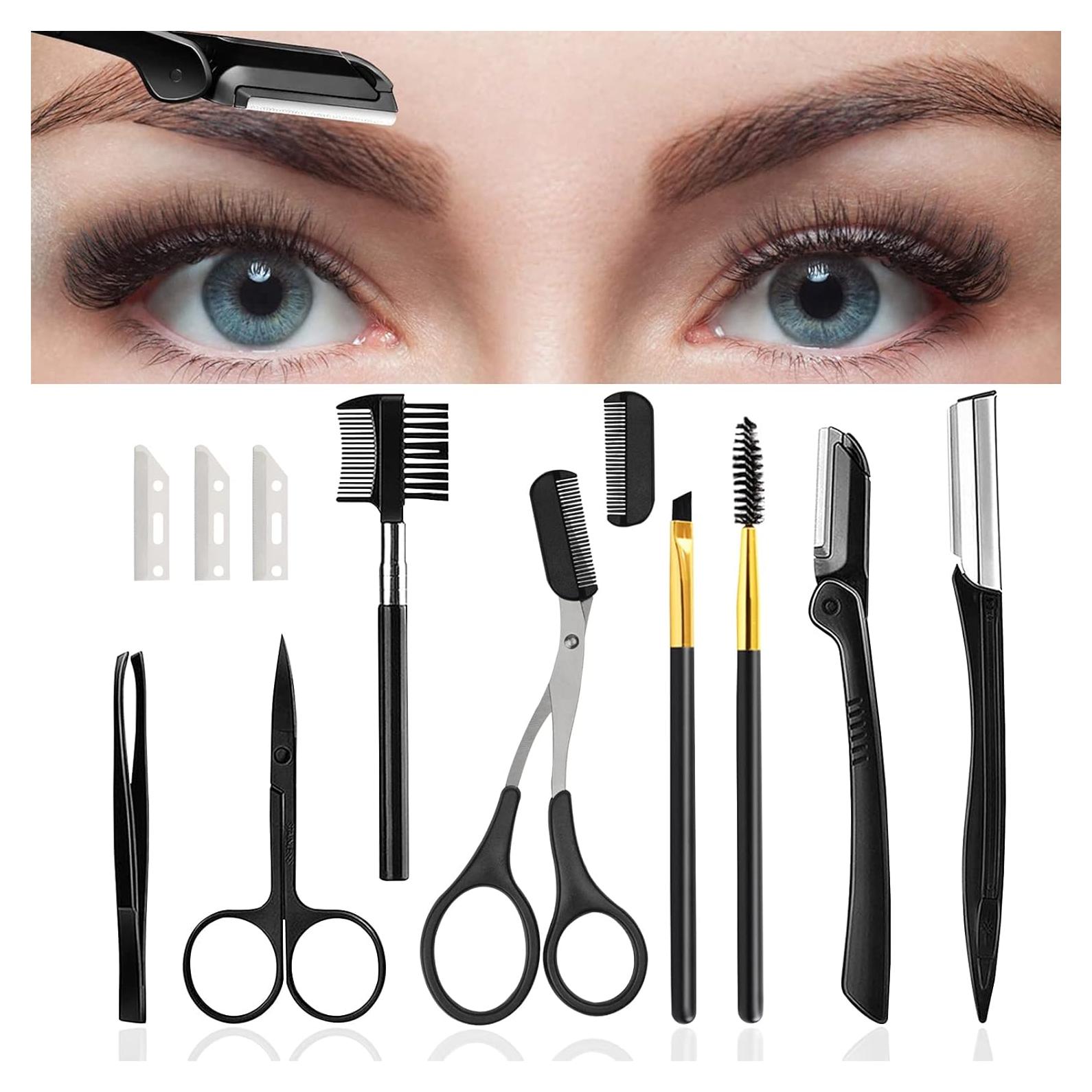 Kit de Herramientas de Dermaplaning 12 en 1 ONEUPIN - Recortador de Cejas, Tijeras, Pinzas, Accesorios de Belleza