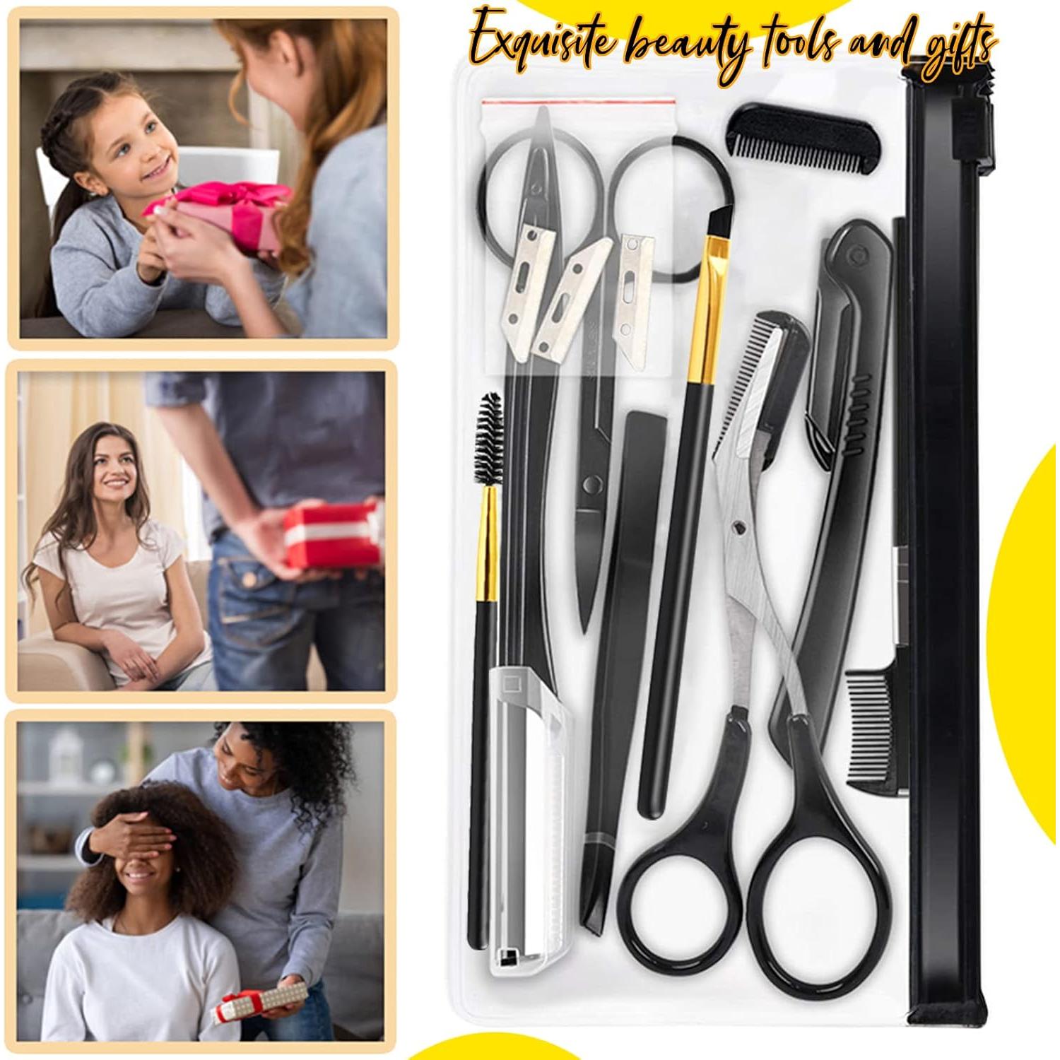 Kit de Herramientas de Dermaplaning 12 en 1 ONEUPIN - Recortador de Cejas, Tijeras, Pinzas, Accesorios de Belleza