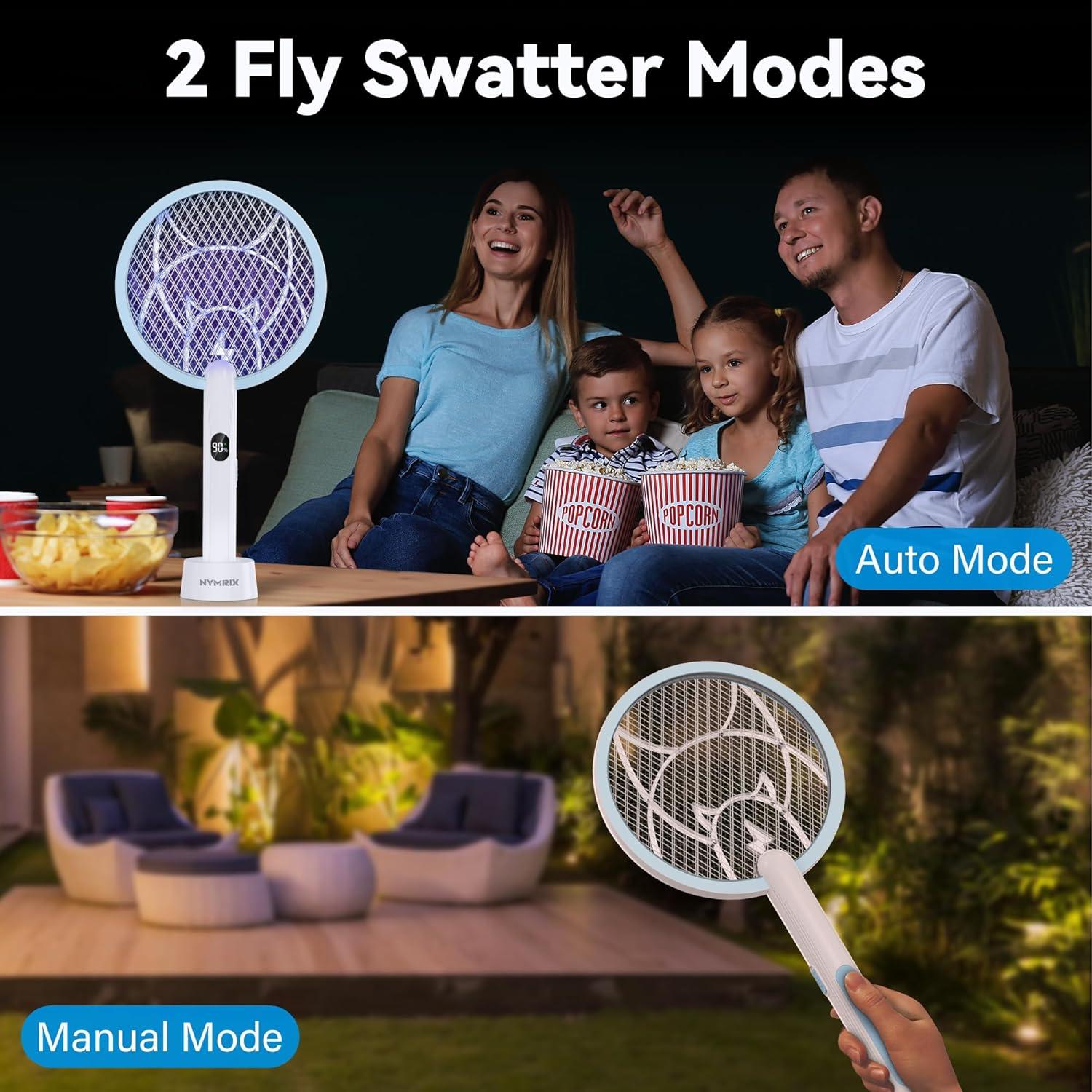 Raqueta eléctrica mata mosquitos Nymrix 4100V 2 en 1 recargable