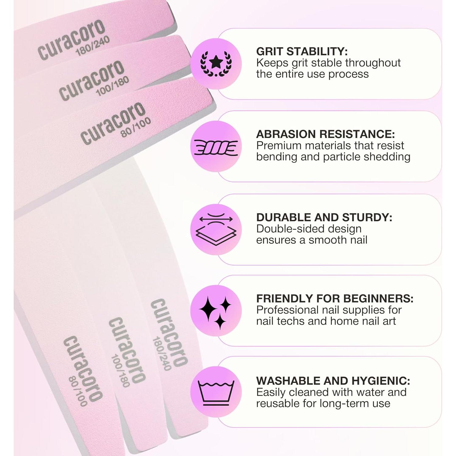 Limas de Uñas Curacoro 10 PCS Doble Cara 80/100 Grano